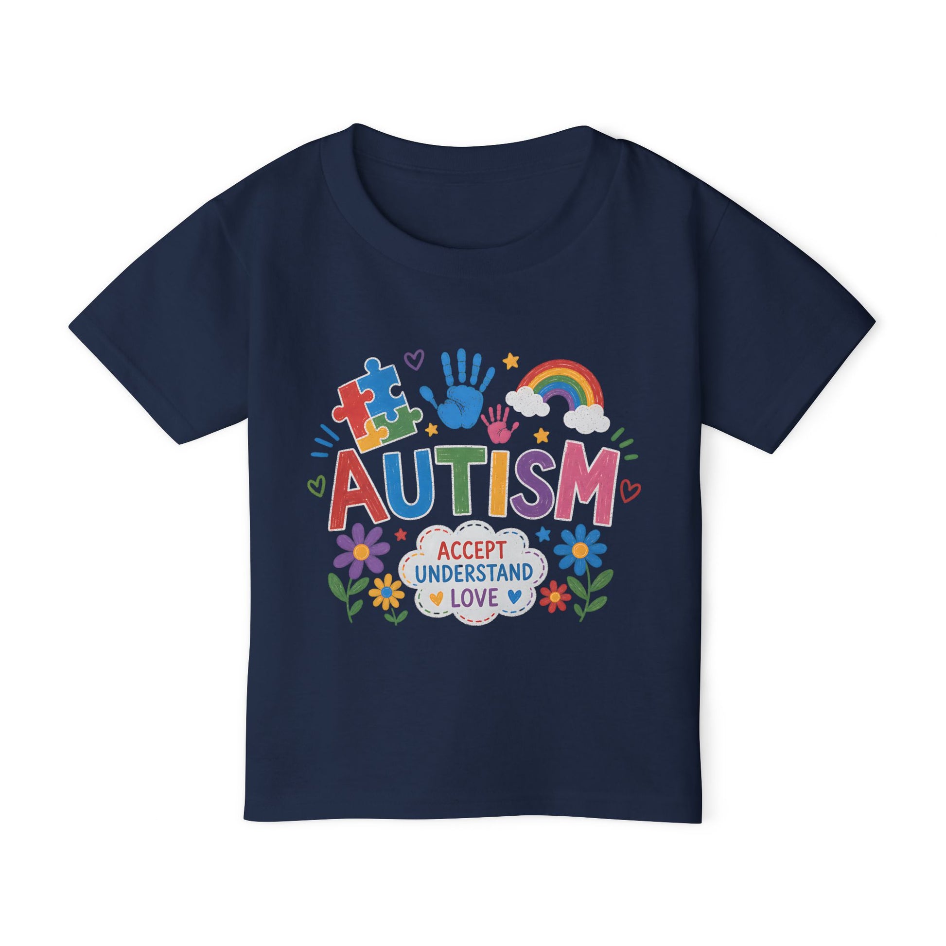 Toddler T-Shirt - Colorful "Autism: Accept Understand Love" Awareness Tee-Shirt - Navy, 4T image