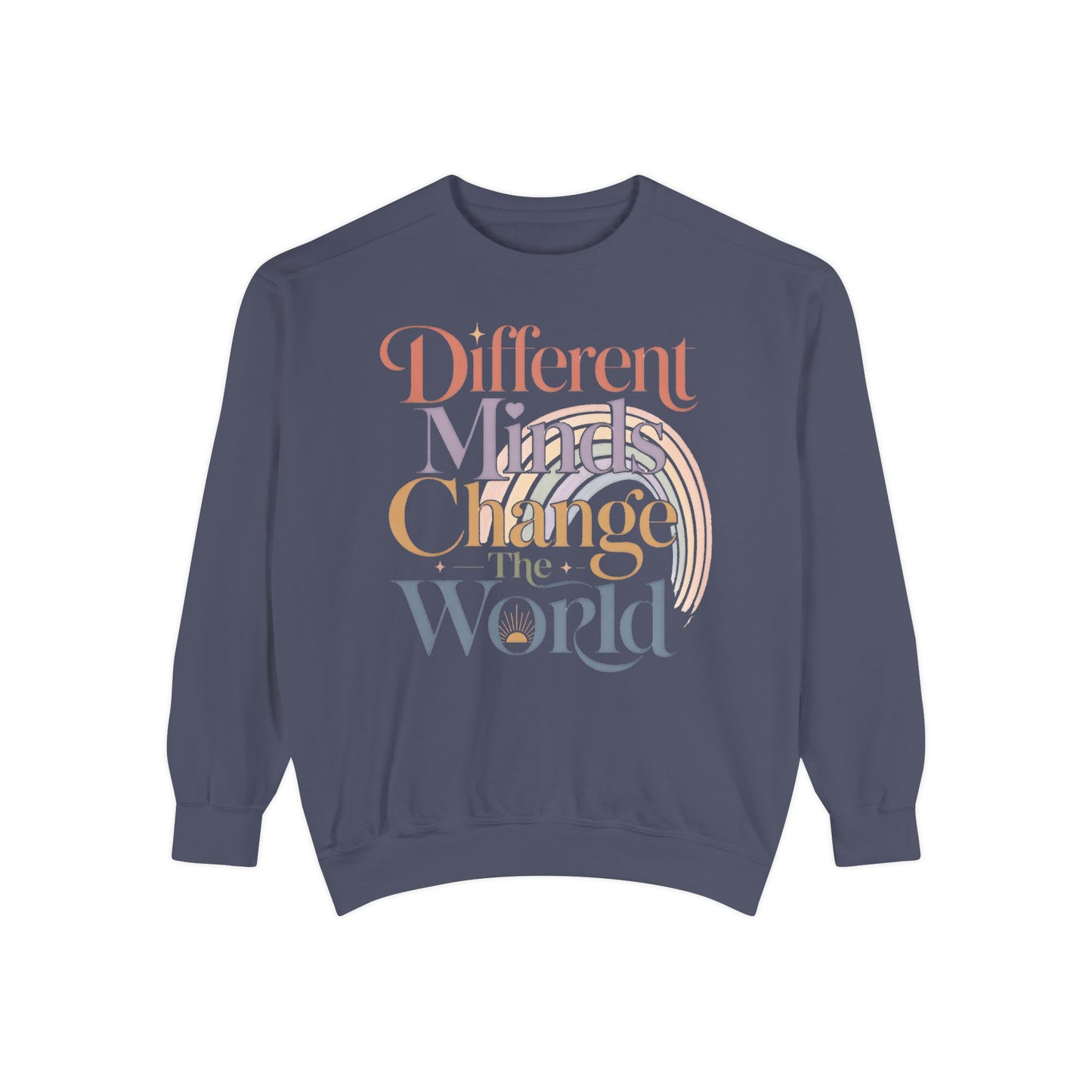 Different Minds Change the World Sweatshirt — Inspirational Graphic Sweatshirt - Denim, 3XL image