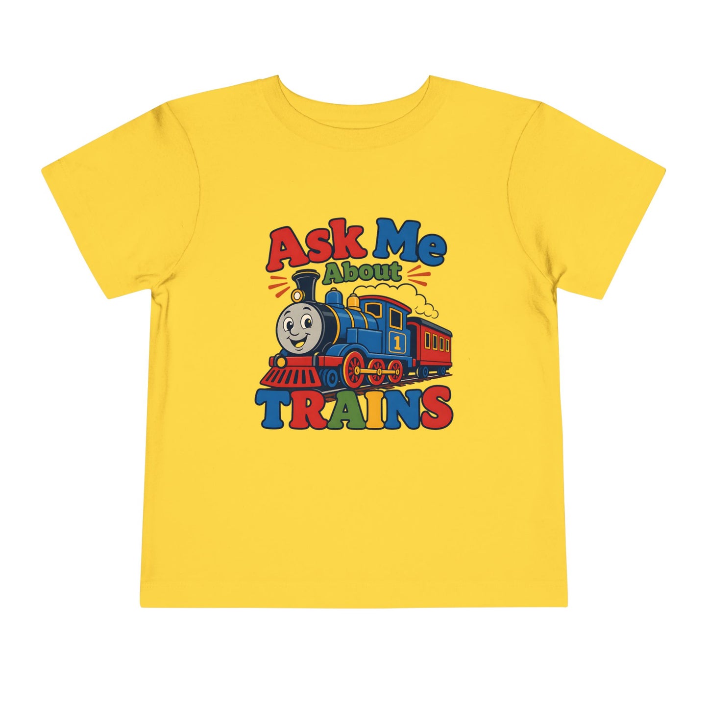 Toddler Tee — "Ask Me About Trains" Cute Kids Train Graphic Shirt image 18