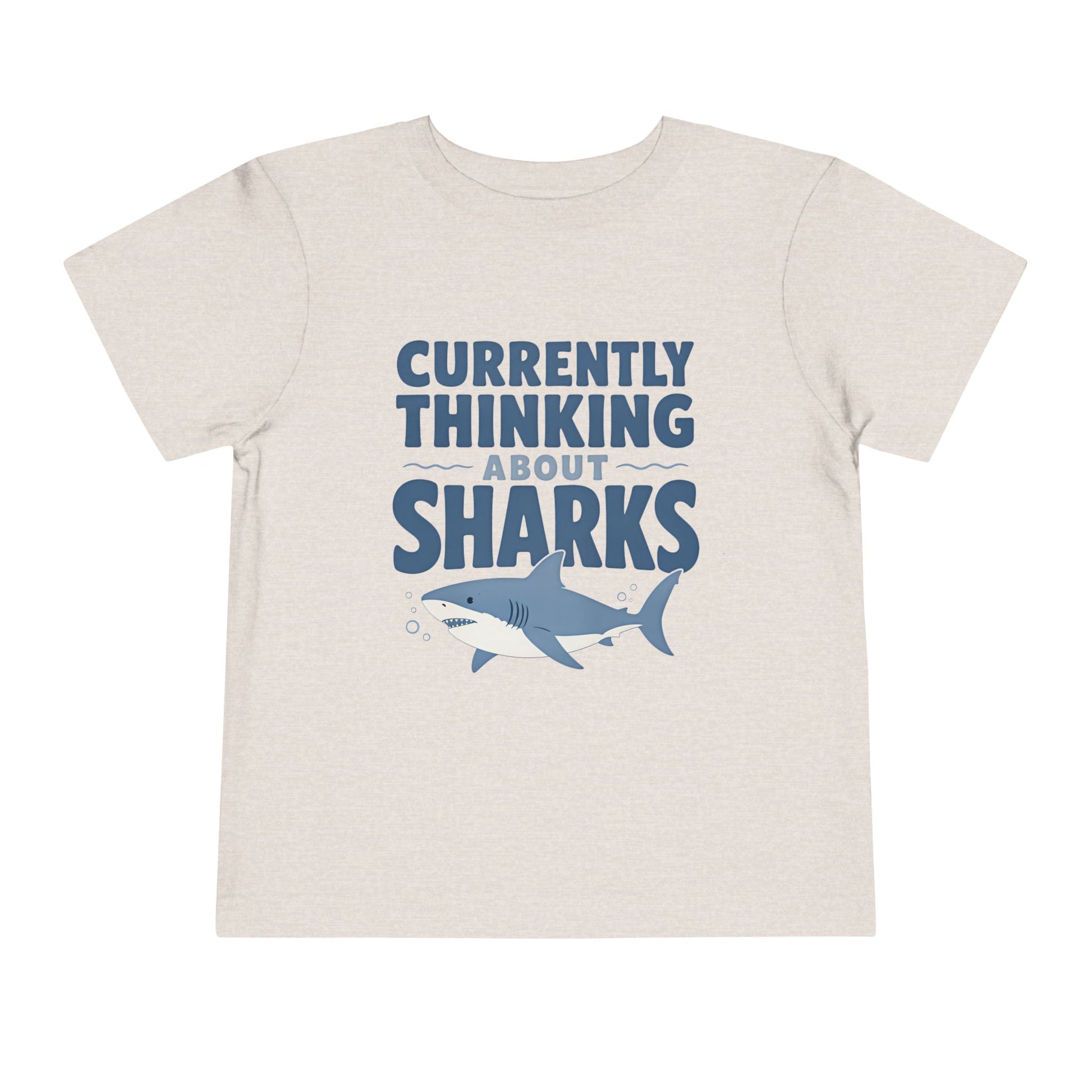 Toddler Tee - "Currently Thinking About Sharks" Cute Shark Graphic Shirt for Kids - Heather Dust, 5T image