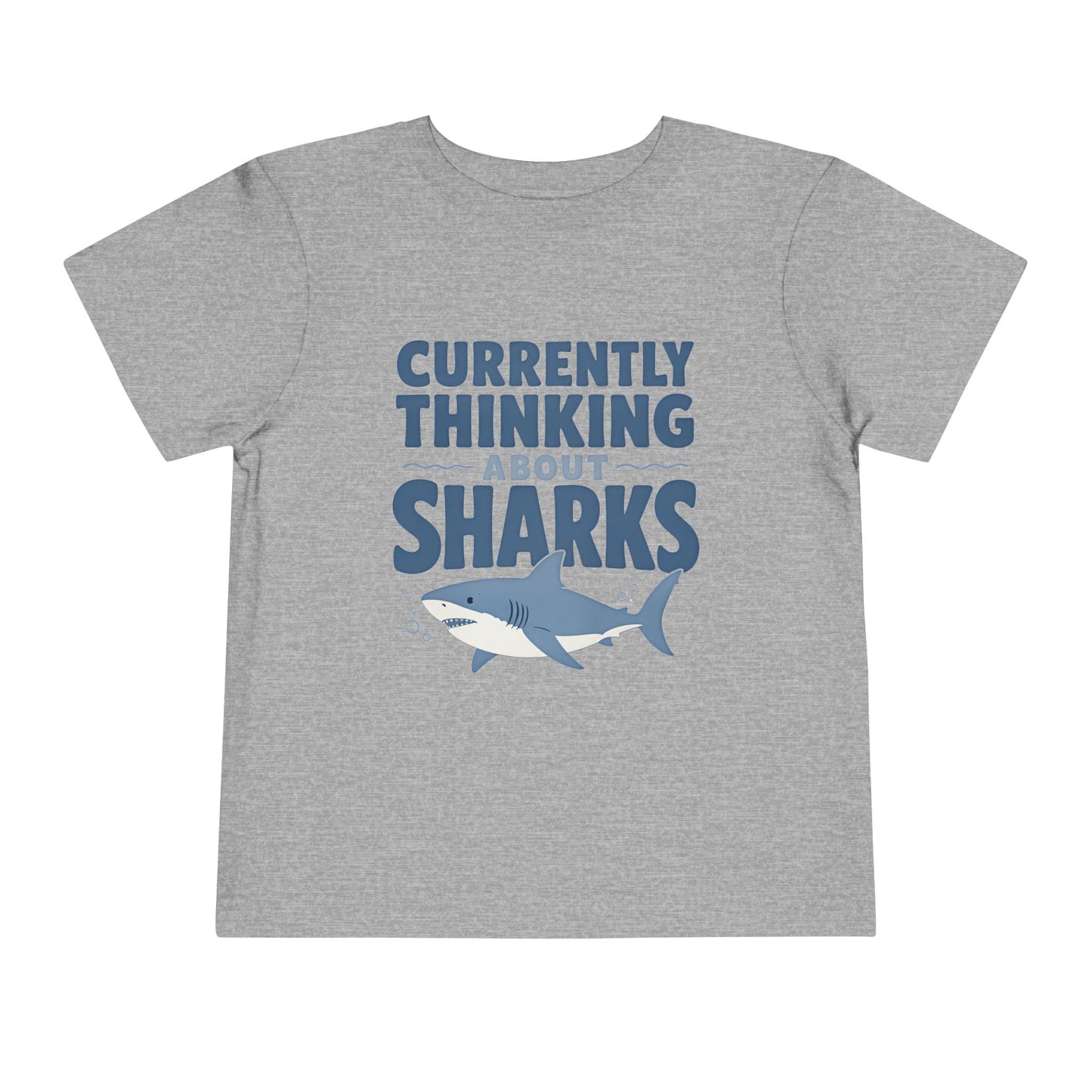 Toddler Tee - "Currently Thinking About Sharks" Cute Shark Graphic Shirt for Kids - Athletic Heather, 5T image