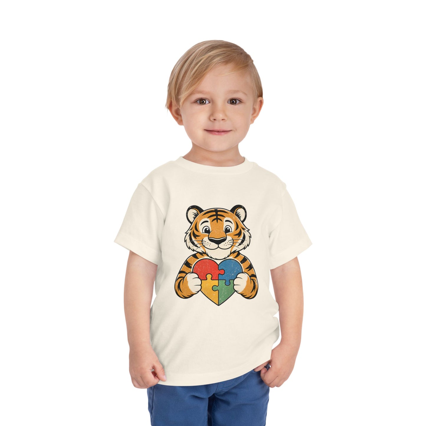 Toddler Tee — Cute Tiger Holding Autism Puzzle Heart image 14