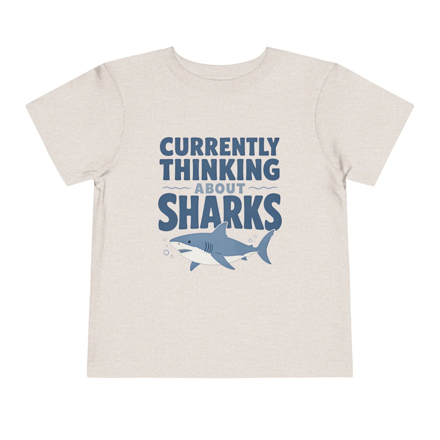 Toddler Tee - "Currently Thinking About Sharks" Cute Shark Graphic Shirt for Kids - Heather Dust, 4T image