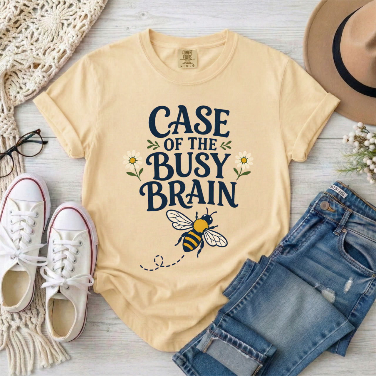 "Case of the Busy Brain" Bee Graphic Tee | Cute Mental Health Awareness Gift