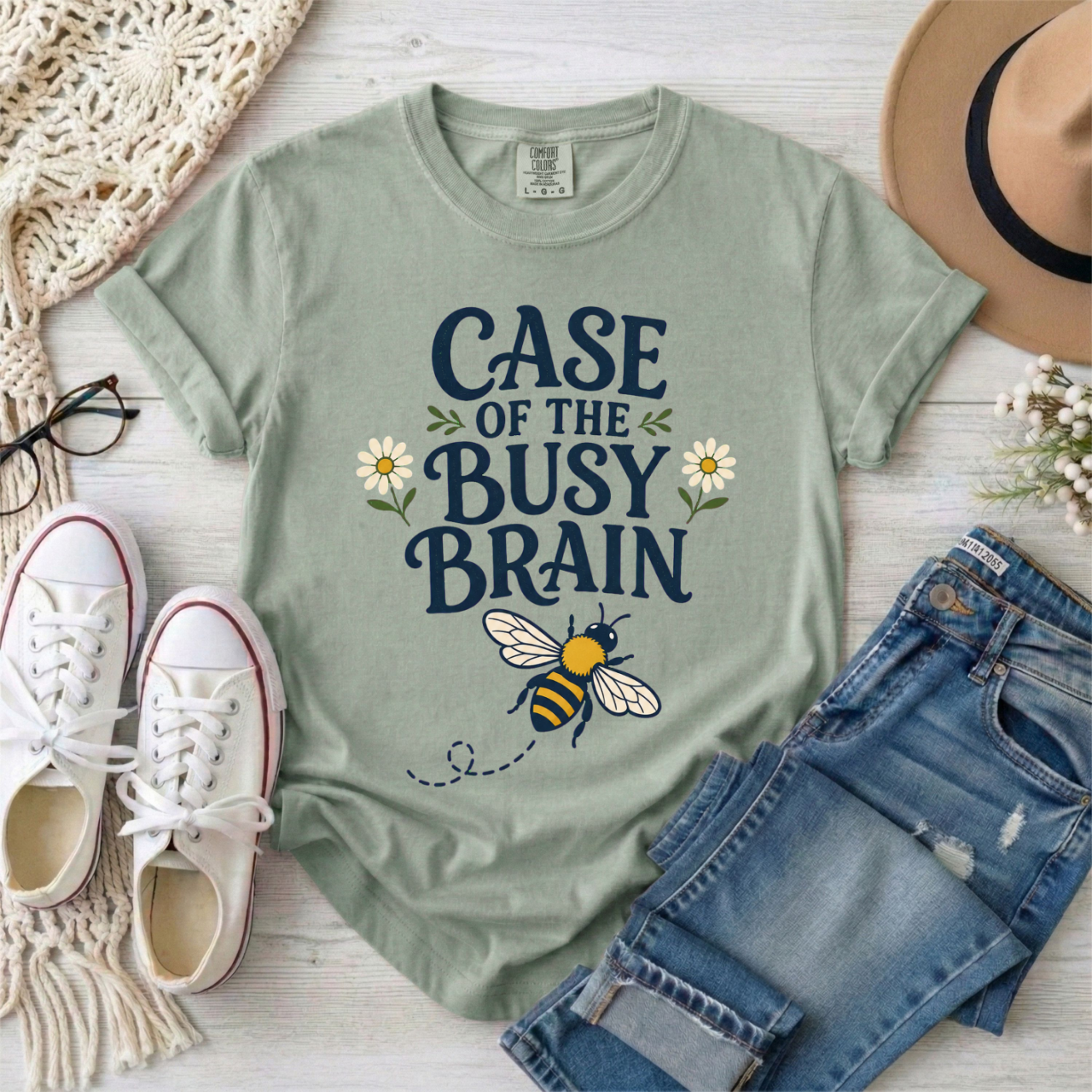 "Case of the Busy Brain" Bee Graphic Tee | Cute Mental Health Awareness Gift