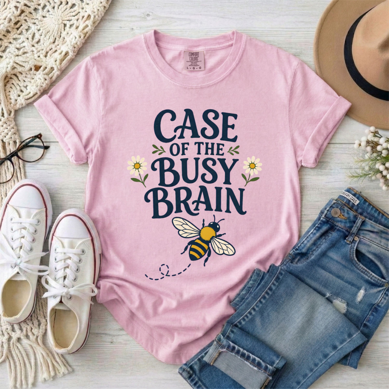 "Case of the Busy Brain" Bee Graphic Tee | Cute Mental Health Awareness Gift