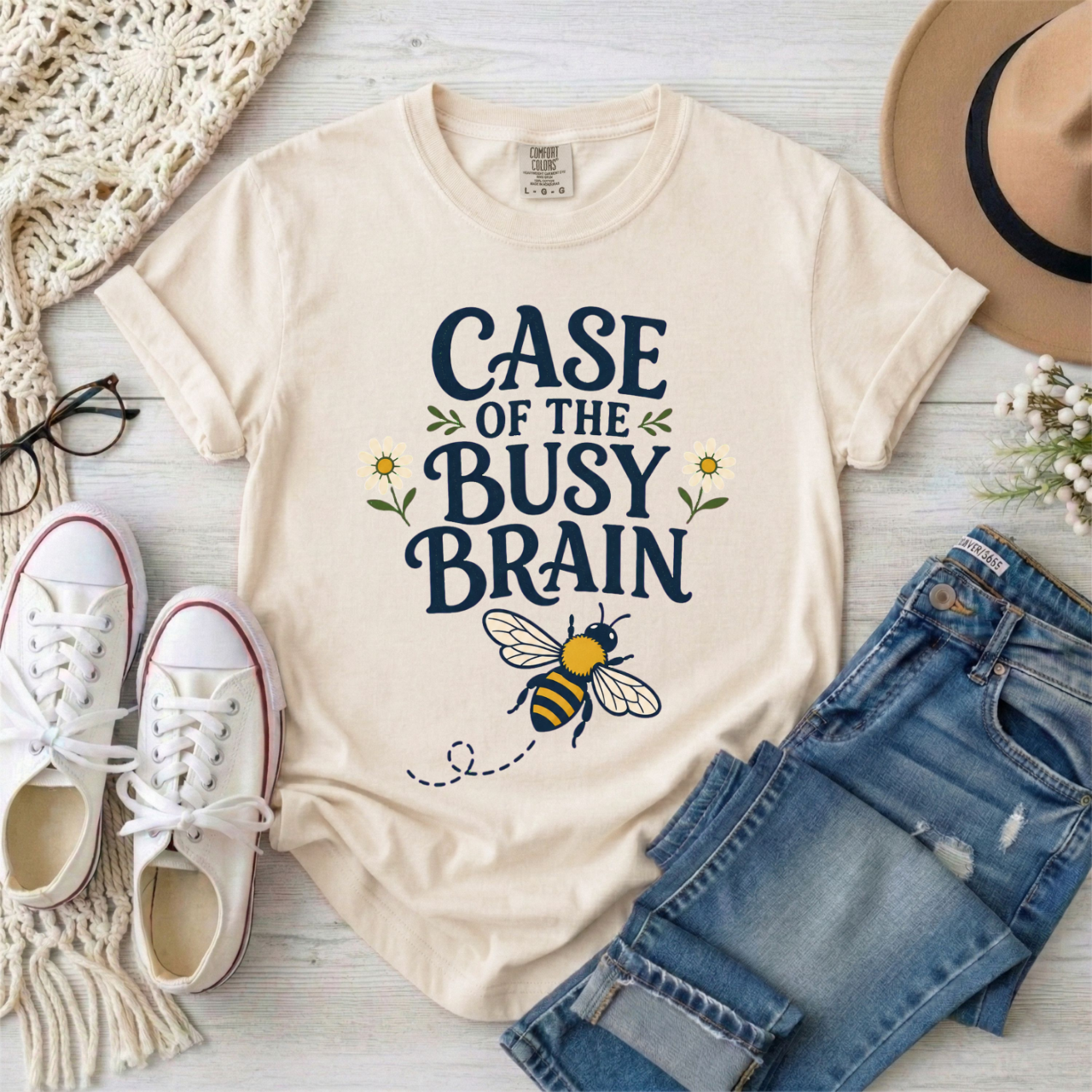 "Case of the Busy Brain" Bee Graphic Tee | Cute Mental Health Awareness Gift