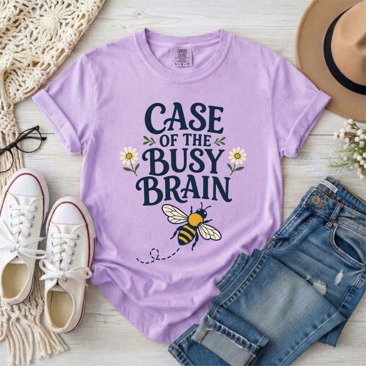 "Case of the Busy Brain" Bee Graphic Tee | Cute Mental Health Awareness Gift