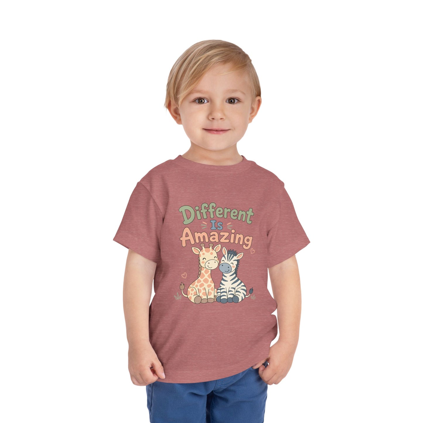 Toddler Tee — "Different Is Amazing" Giraffe &amp; Zebra Diversity Kids Shirt image 6
