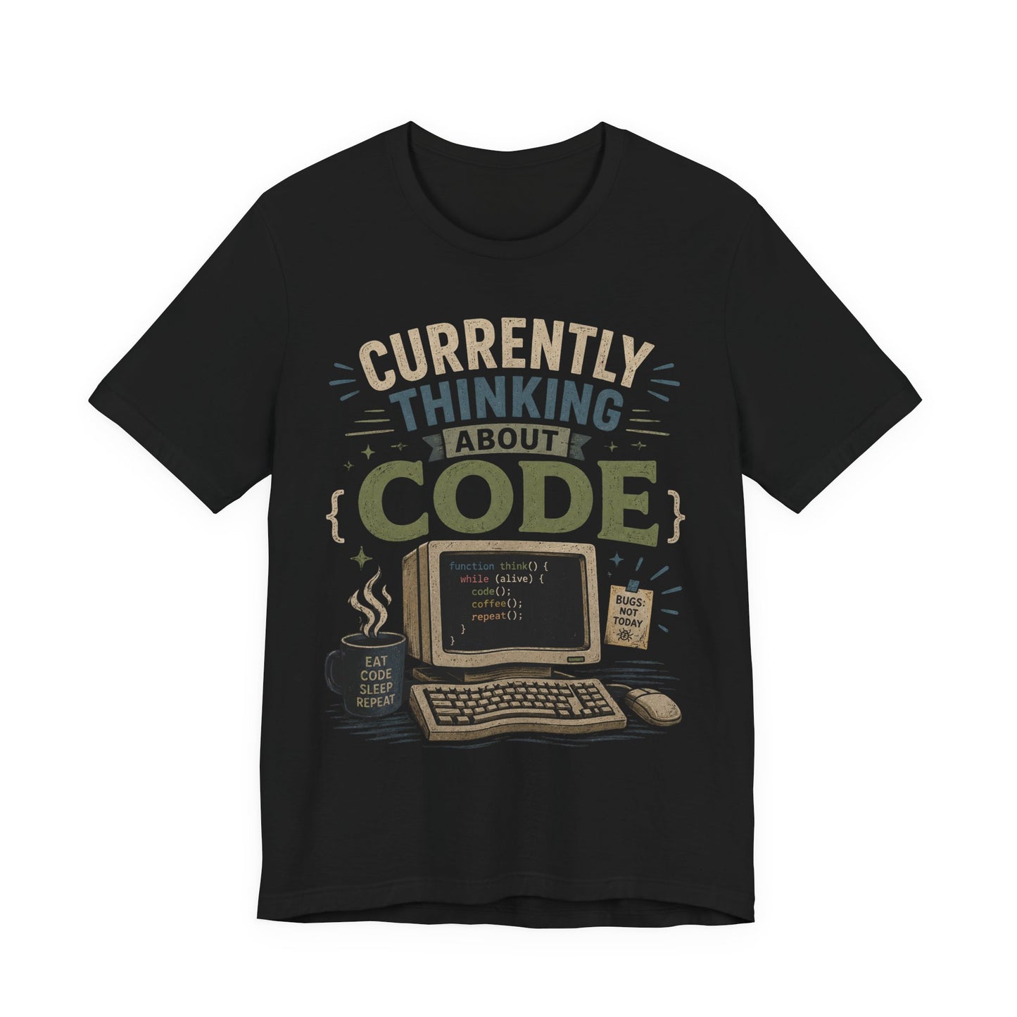 Currently Thinking About Code T-Shirt — Funny Programmer Graphic Tee image