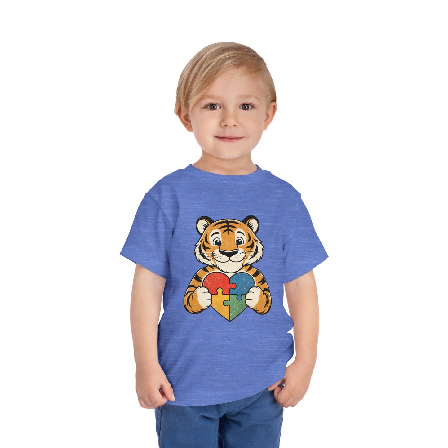 Toddler Tee — Cute Tiger Holding Autism Puzzle Heart image 22