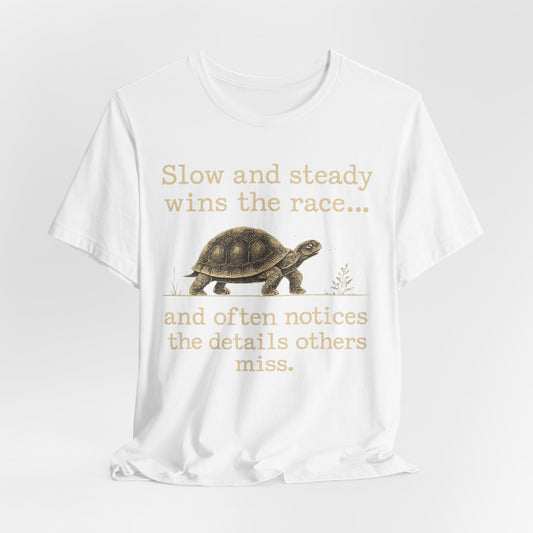 Slow and Steady Wins the Race T-Shirt — Detail-Oriented Turtle Graphic Tee image 0