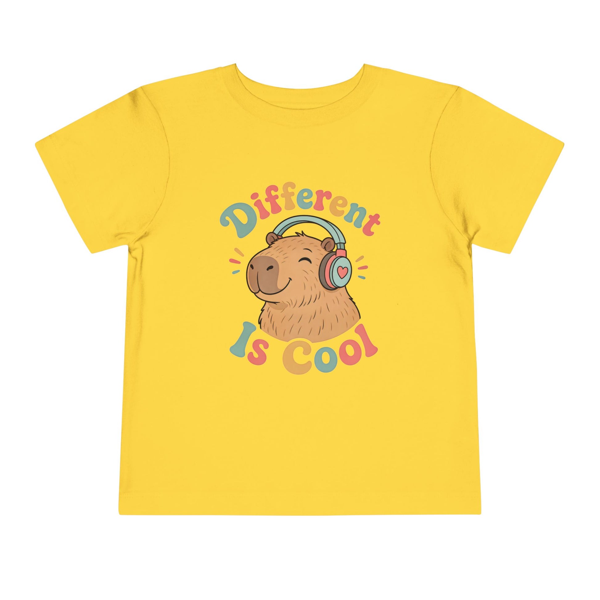 Toddler Tee — 'Different Is Cool' Capybara Graphic Kids Shirt - Yellow, 4T image