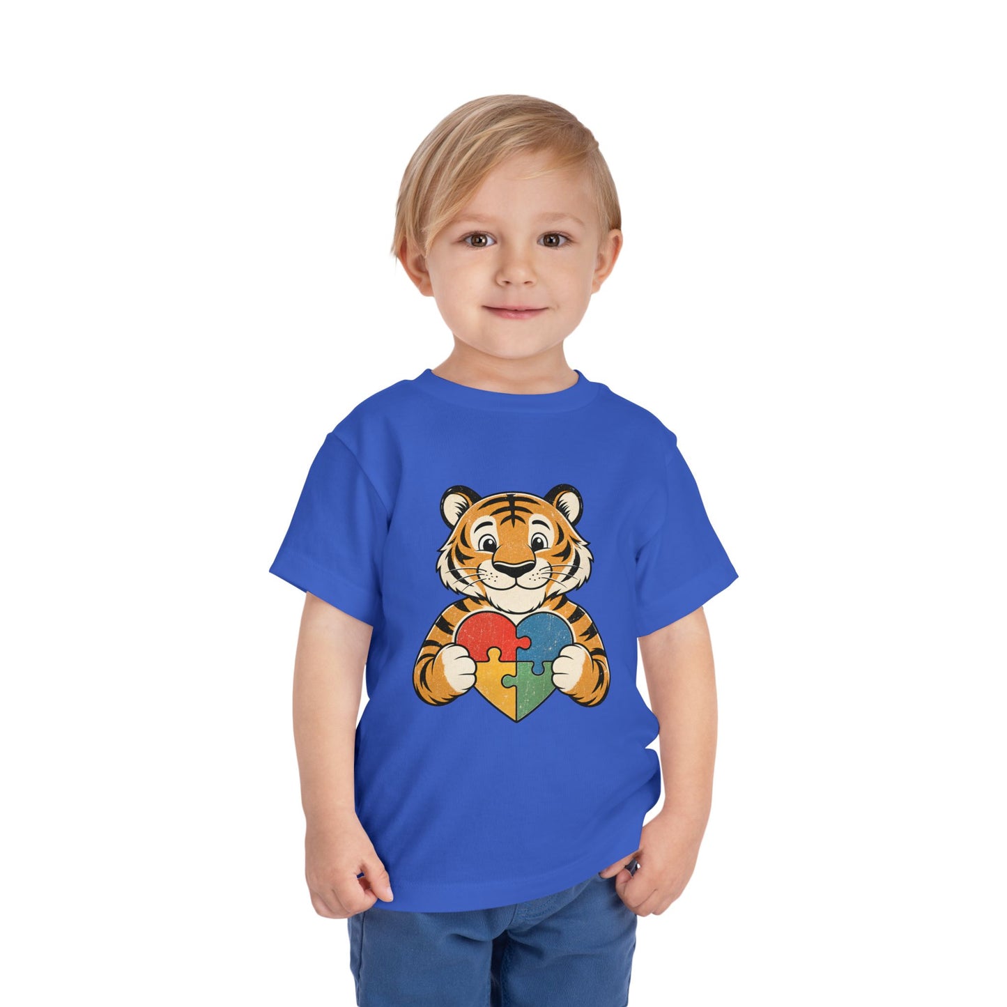 Toddler Tee — Cute Tiger Holding Autism Puzzle Heart image 26