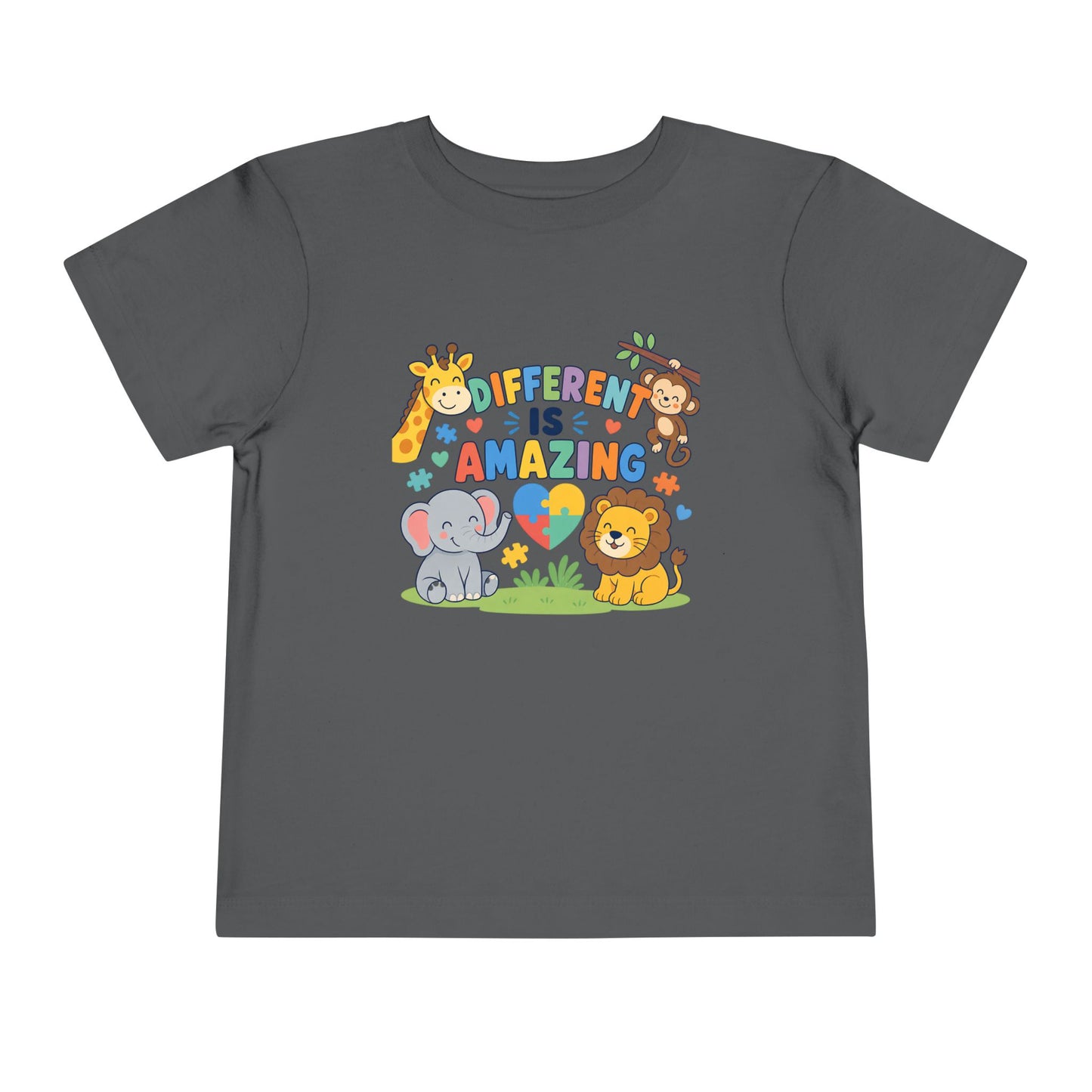 Toddler Tee — "Different Is Amazing" Jungle Animals Graphic - Asphalt, 3T image