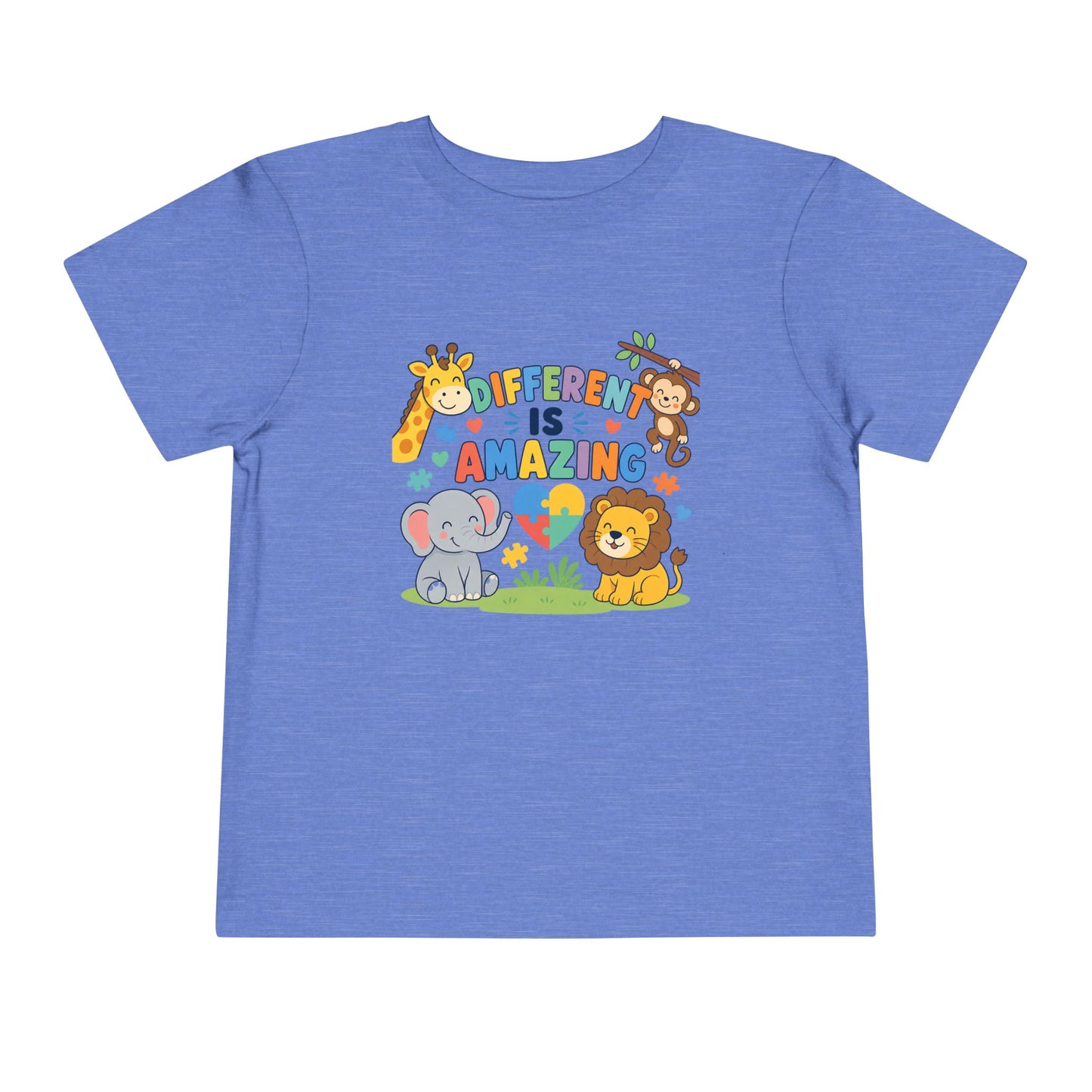 Toddler Tee — "Different Is Amazing" Jungle Animals Graphic - Heather Columbia Blue, 2T image