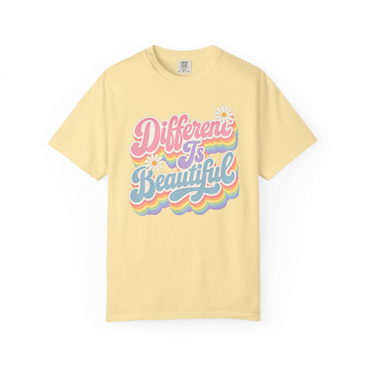 Different Is Beautiful T-Shirt — Retro Rainbow Pride Tee image 0