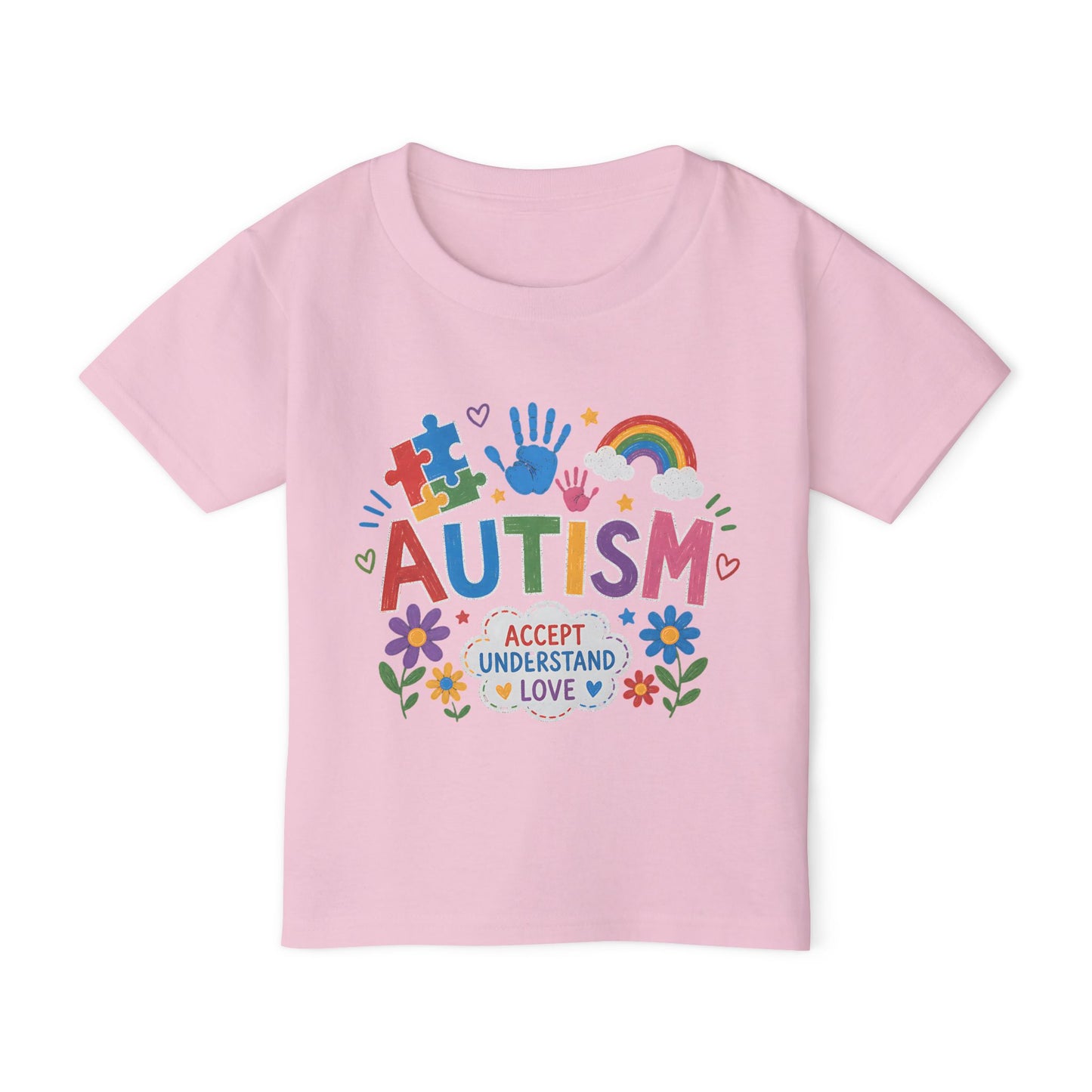 Toddler T-Shirt - Colorful "Autism: Accept Understand Love" Awareness Tee-Shirt - Light Pink, 2T image