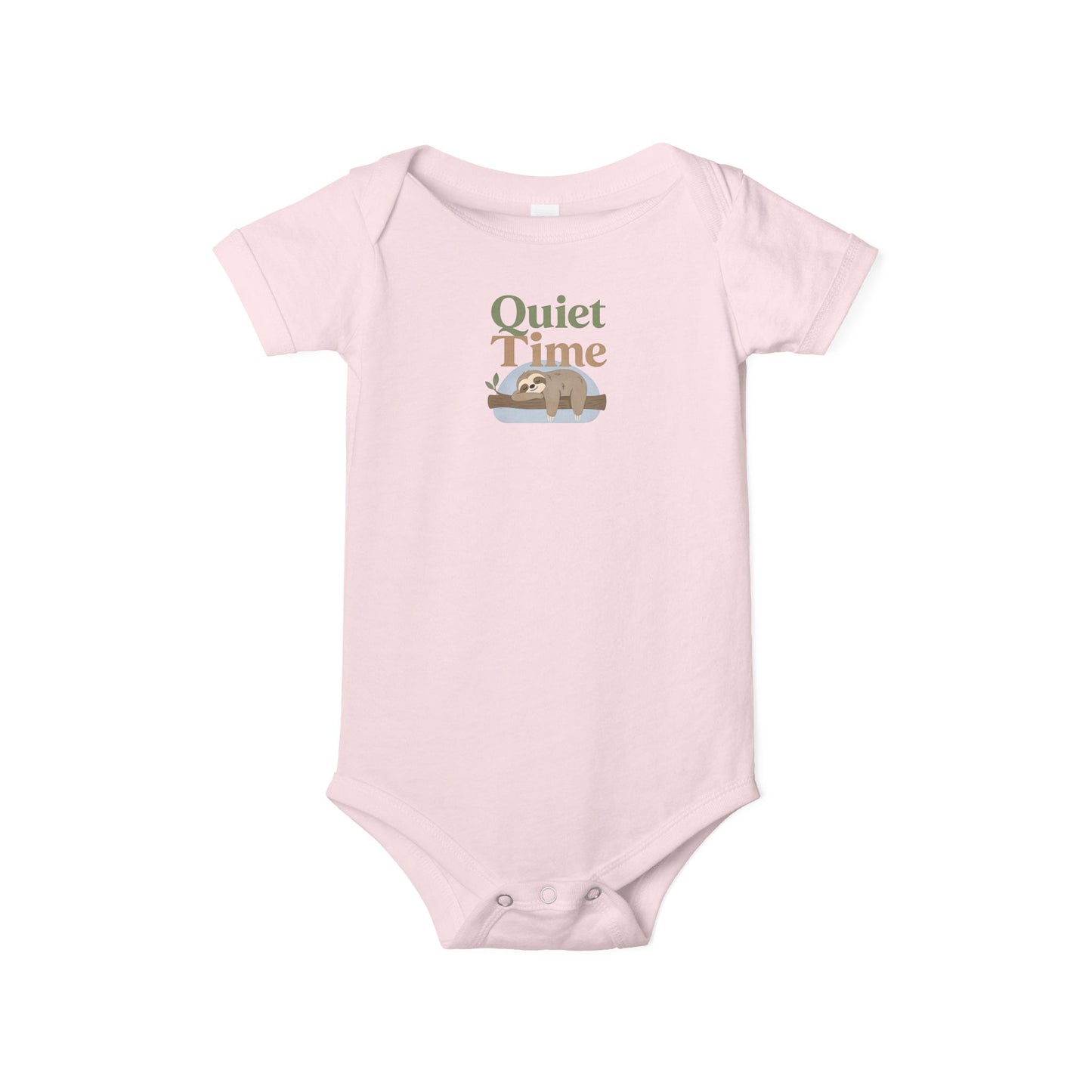 Quiet Time Infant Onesie – Cute Sleeping Sloth Baby Bodysuit - Pink, 6-12M image