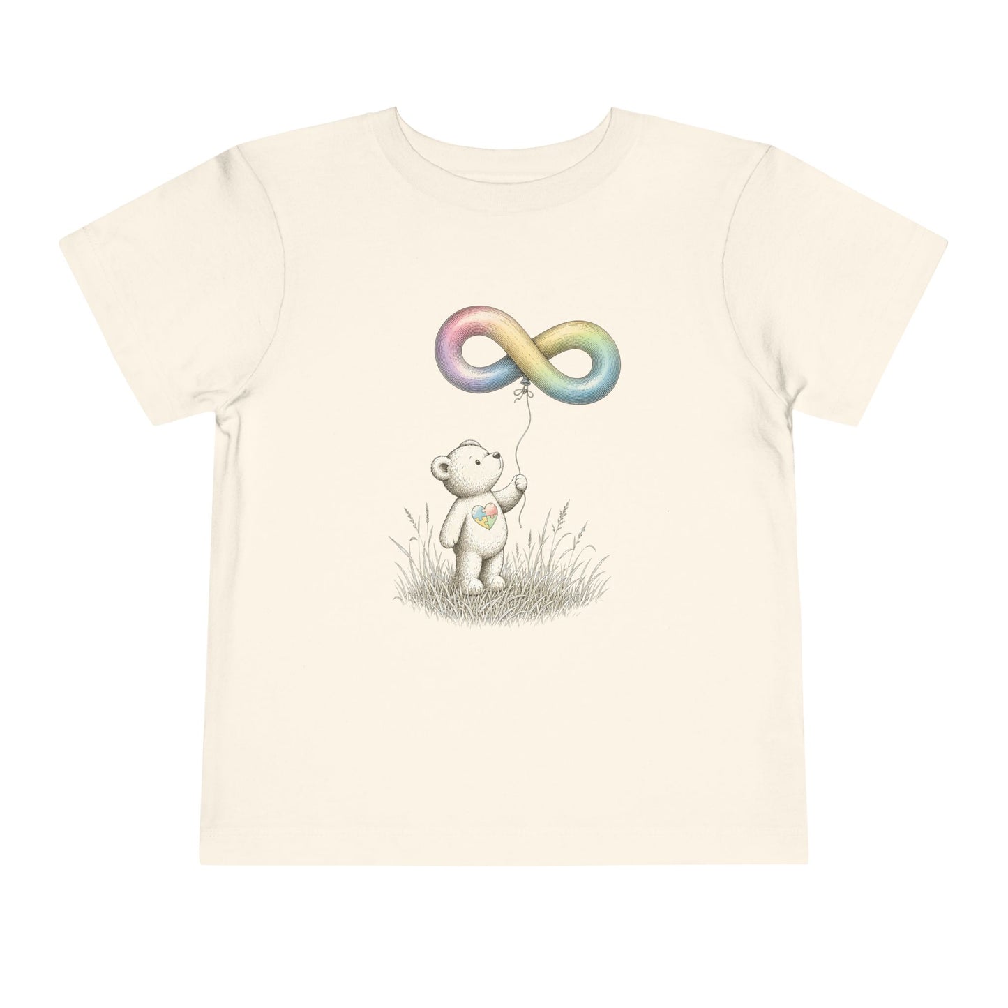 Toddler Tee — Bear Holding Rainbow Infinity Balloon Cute Kids Shirt - Natural, 4T image
