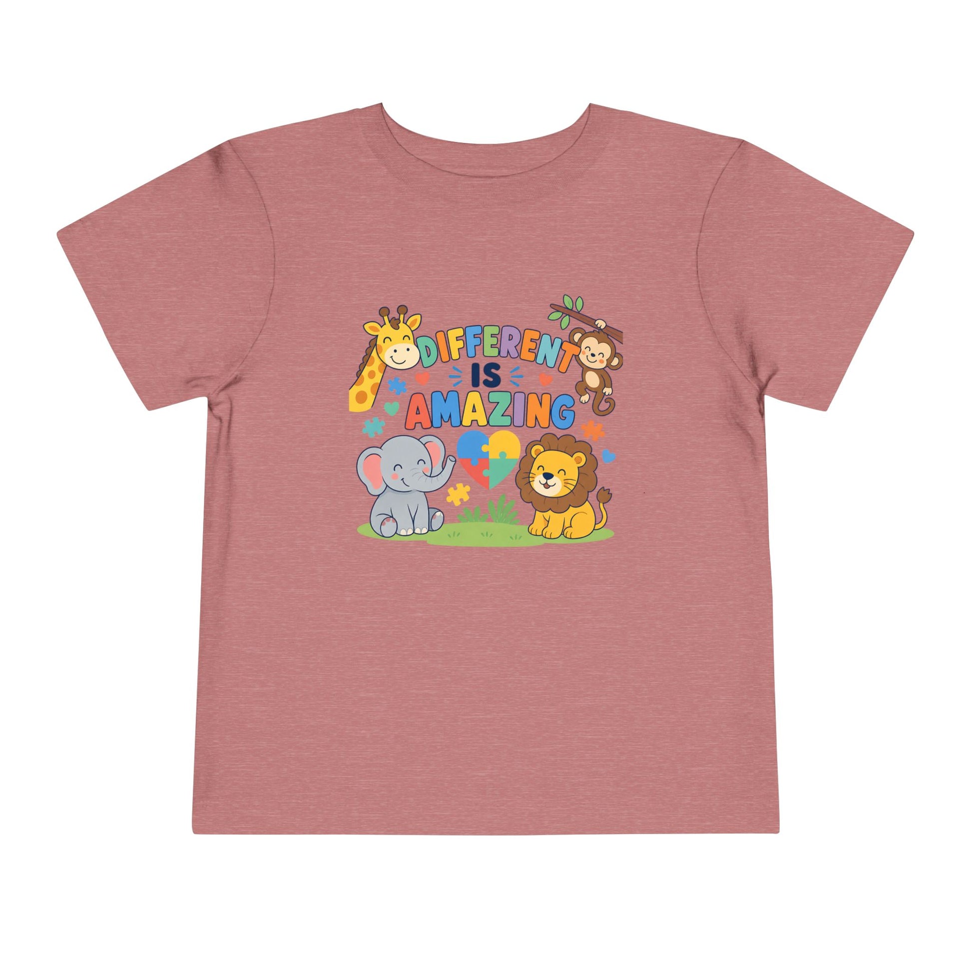Toddler Tee — "Different Is Amazing" Jungle Animals Graphic - Heather Mauve, 2T image