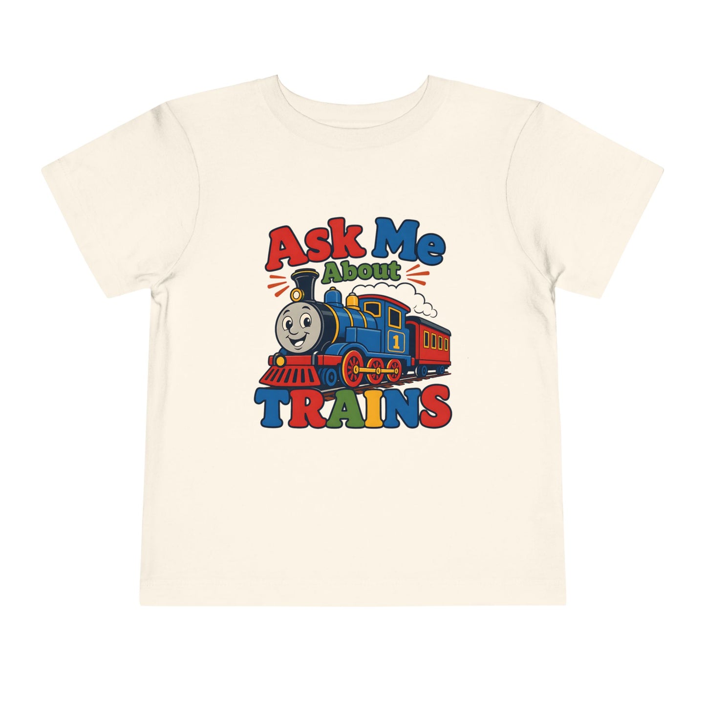 Toddler Tee — "Ask Me About Trains" Cute Kids Train Graphic Shirt image 9