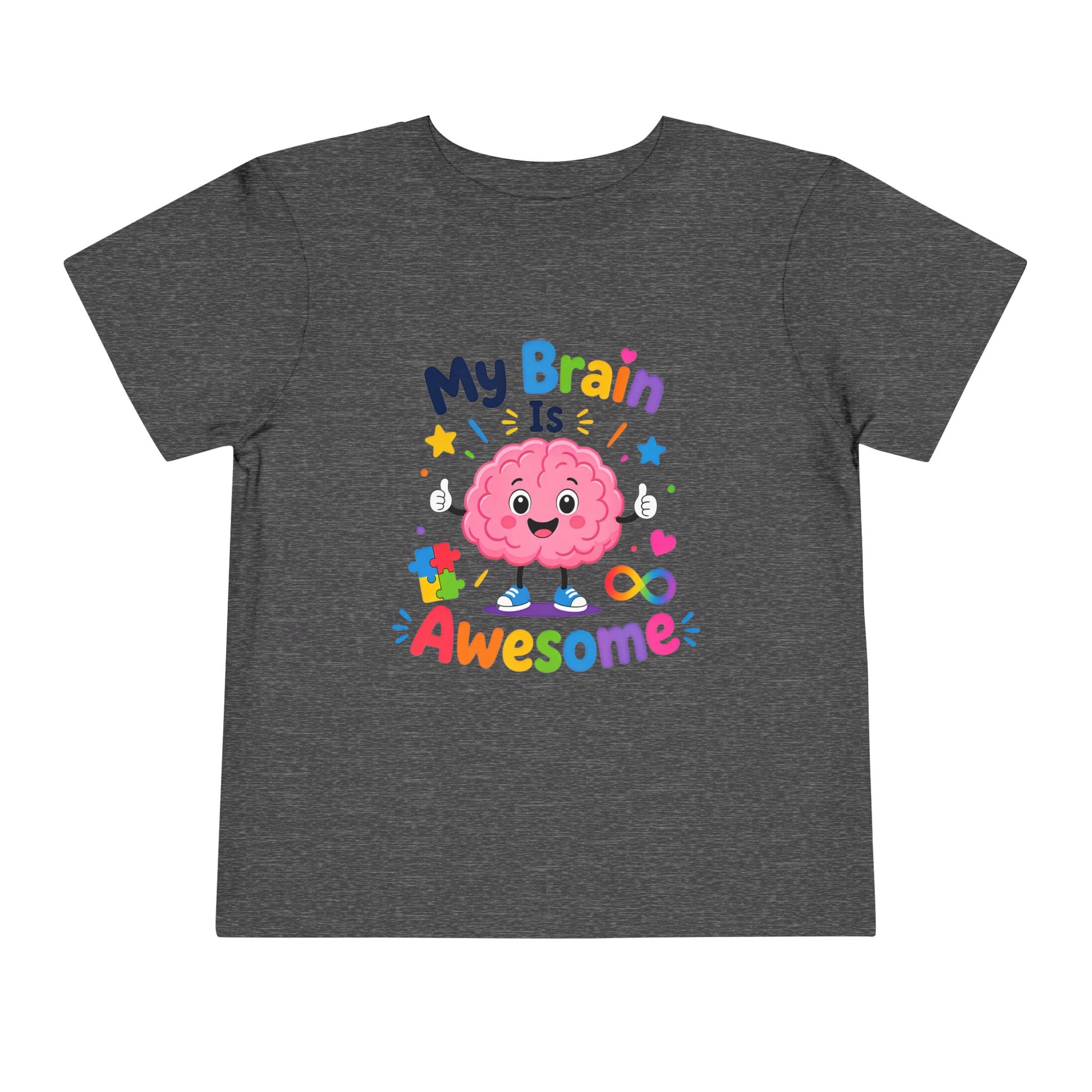 Toddler Tee — "My Brain Is Awesome" Cute Brain Graphic Kids T‑Shirt - Dark Heather Grey, 4T image