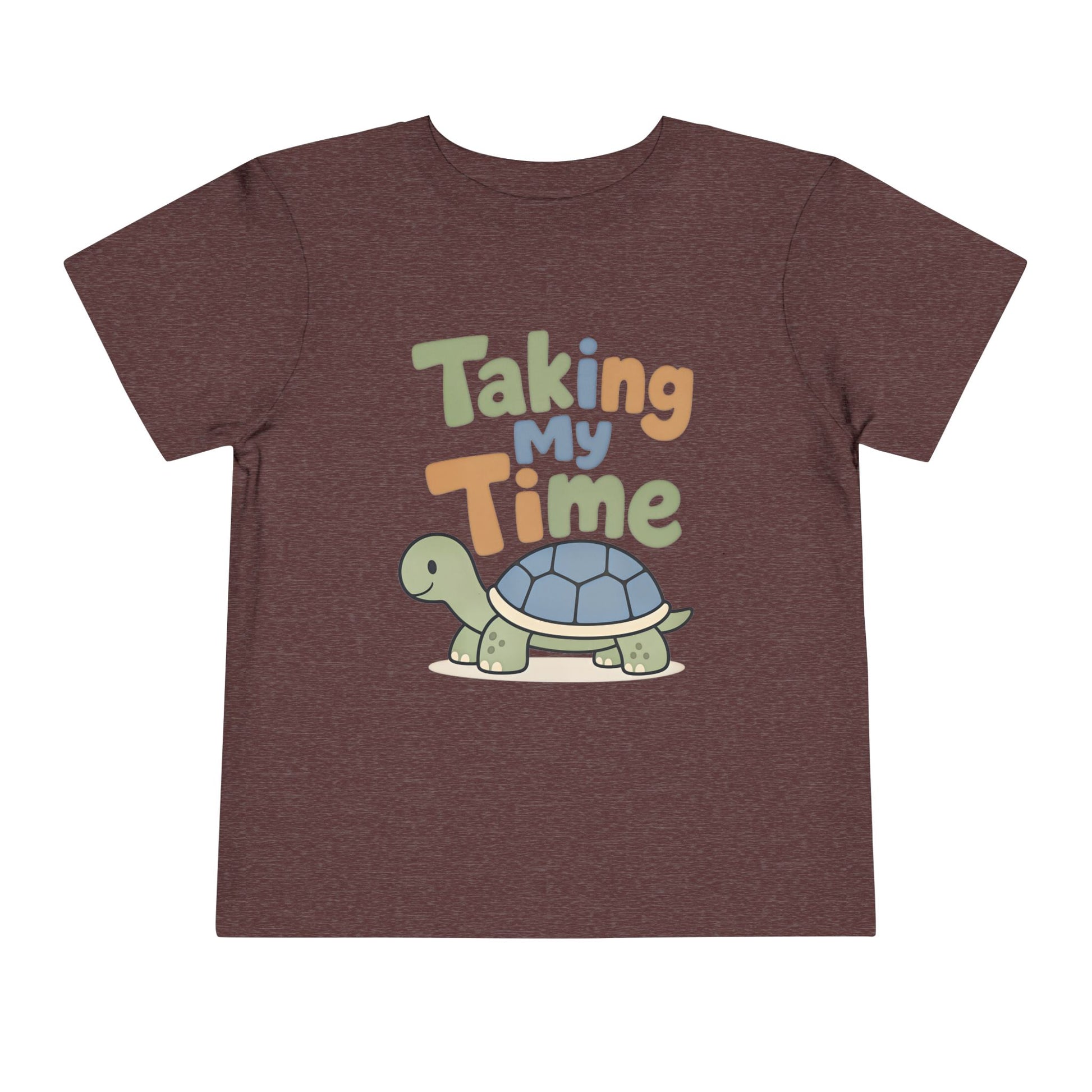 Toddler Tee — "Taking My Time" Turtle Cute Slow and Steady Kids Shirt - Heather Maroon, 2T image