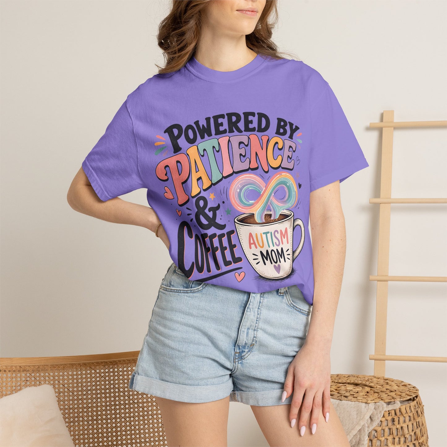 Autism Mom T-Shirt — "Powered by Patience &amp; Coffee" Graphic Tee image 35