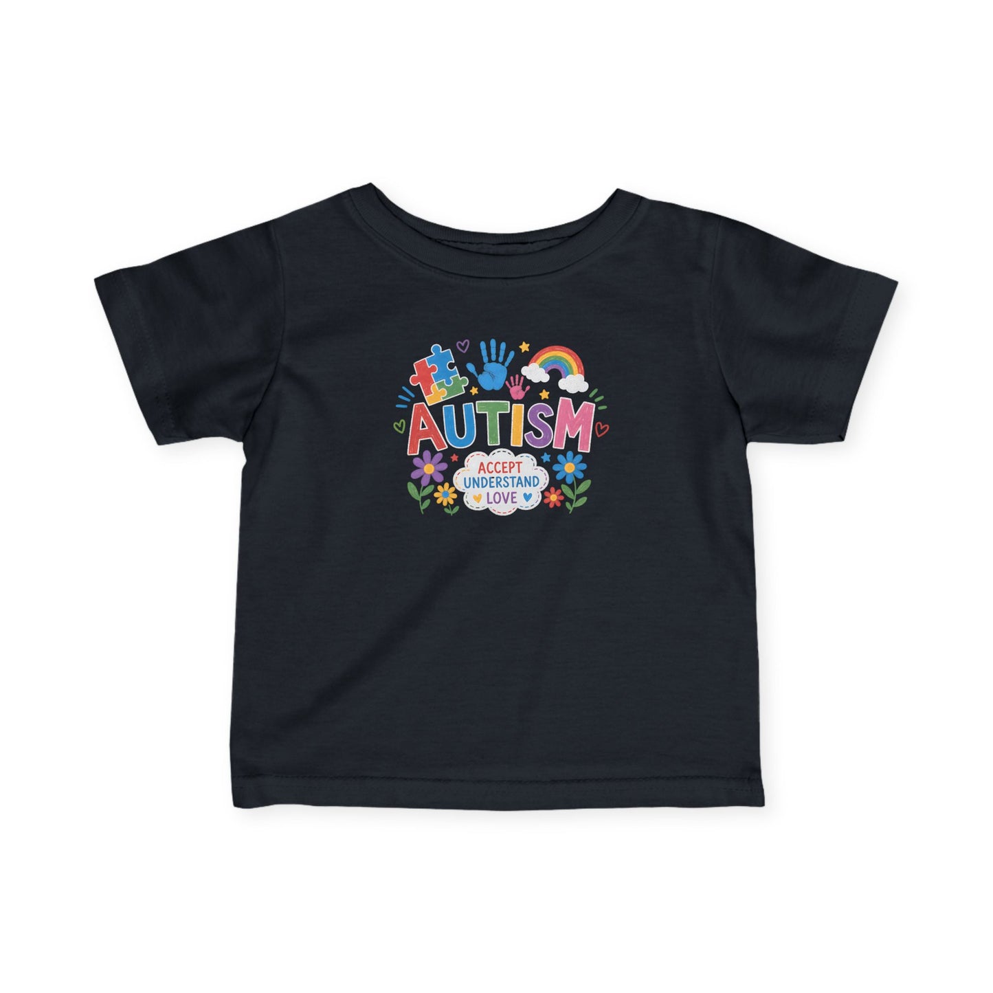 Infant Autism Support Shirt— "Autism: Accept Understand Love" Baby T-Shirt - Black, 18M image
