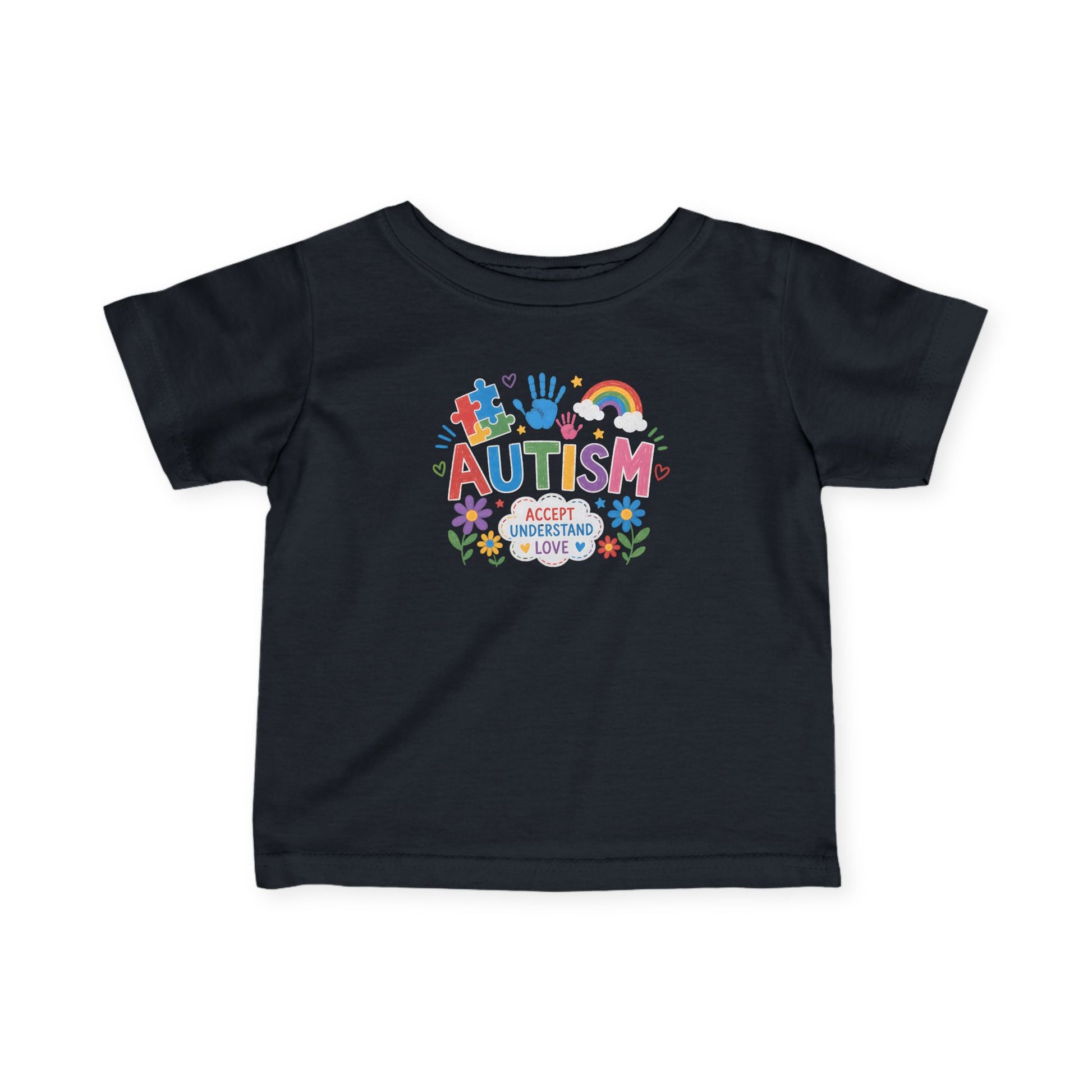 Infant Autism Support Shirt— "Autism: Accept Understand Love" Baby T-Shirt - Black, 18M image