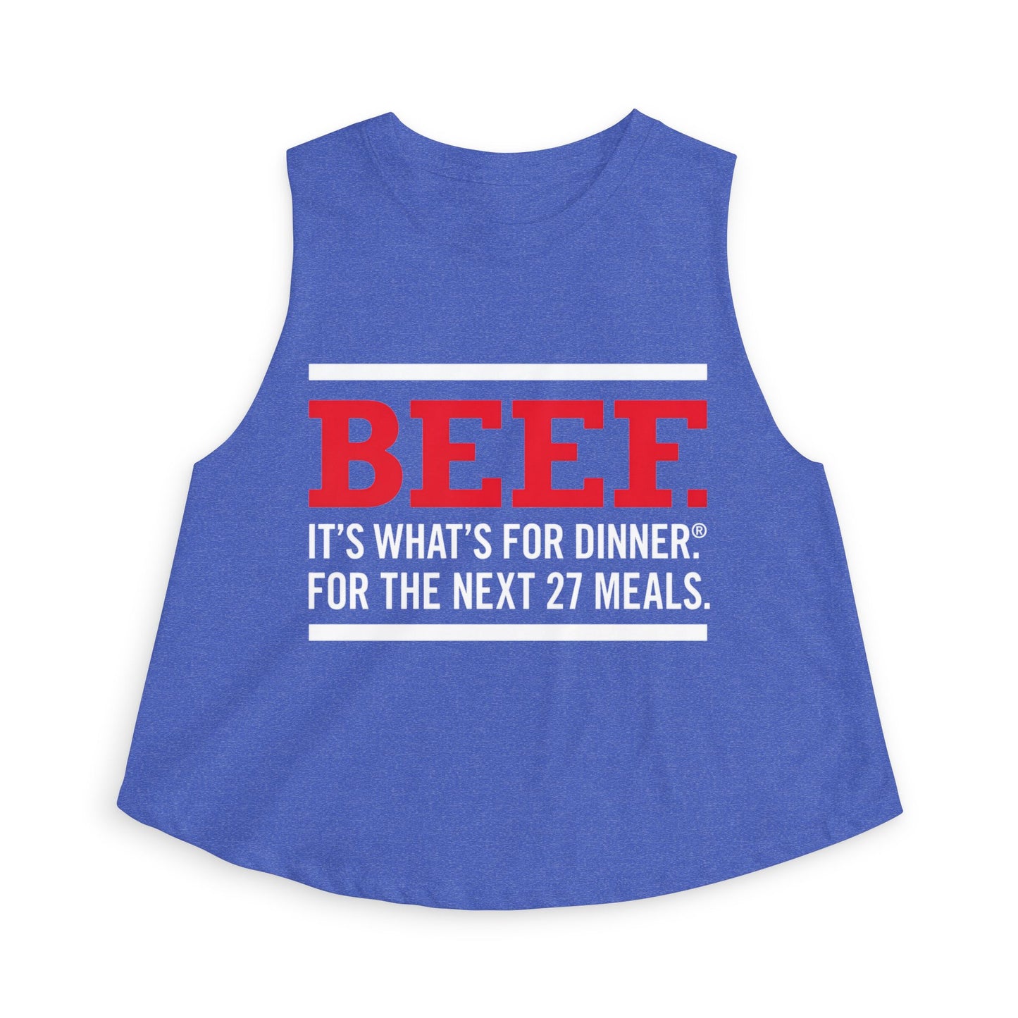 Crop Top — "BEEF: It's What's For Dinner. For The Next 27 Meals." — Funny Autism Routine Tank image