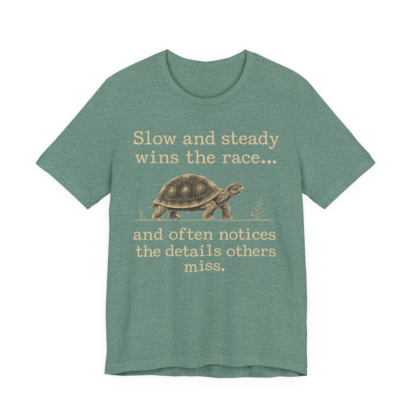 Slow and Steady Wins the Race T-Shirt — Detail-Oriented Turtle Graphic Tee image