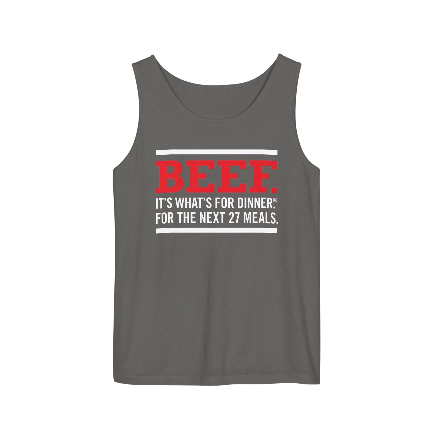 Beef: It’s What’s For Dinner — Funny Graphic Tank Top  for Autistic people seeking routine - UNISEX image 0