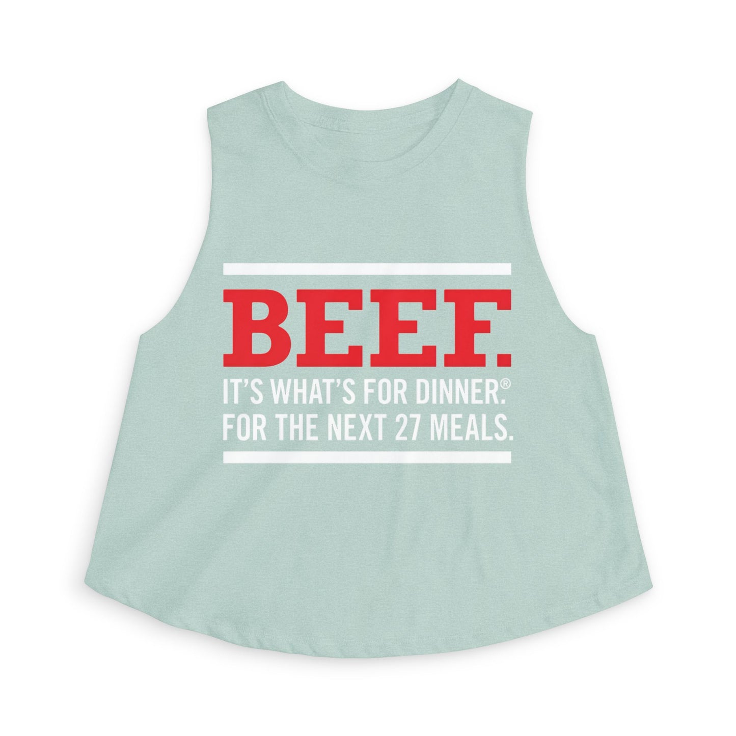 Crop Top — "BEEF: It's What's For Dinner. For The Next 27 Meals." — Funny Autism Routine Tank image