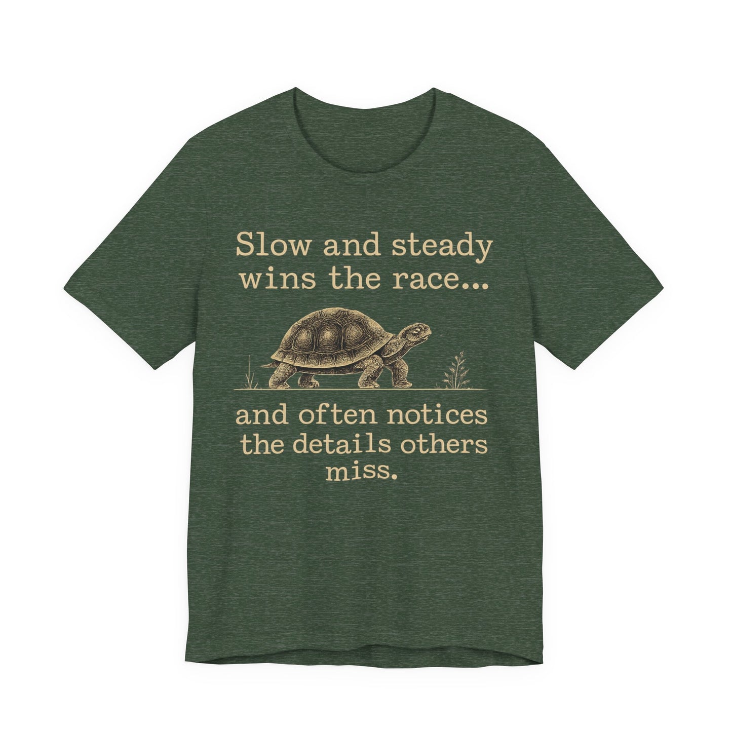 Slow and Steady Wins the Race T-Shirt — Detail-Oriented Turtle Graphic Tee image