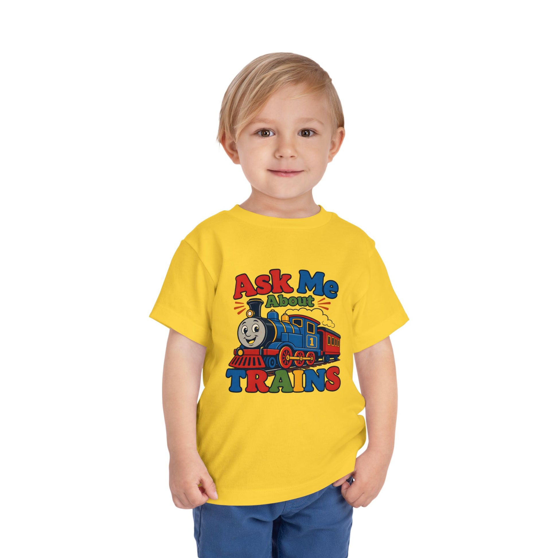 Toddler Tee — "Ask Me About Trains" Cute Kids Train Graphic Shirt image 19