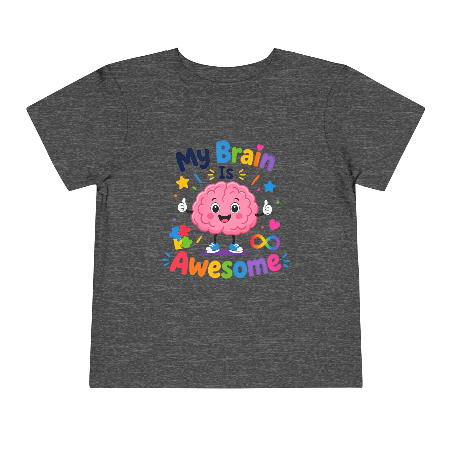 Toddler Tee — "My Brain Is Awesome" Cute Brain Graphic Kids T‑Shirt - Dark Heather Grey, 2T image