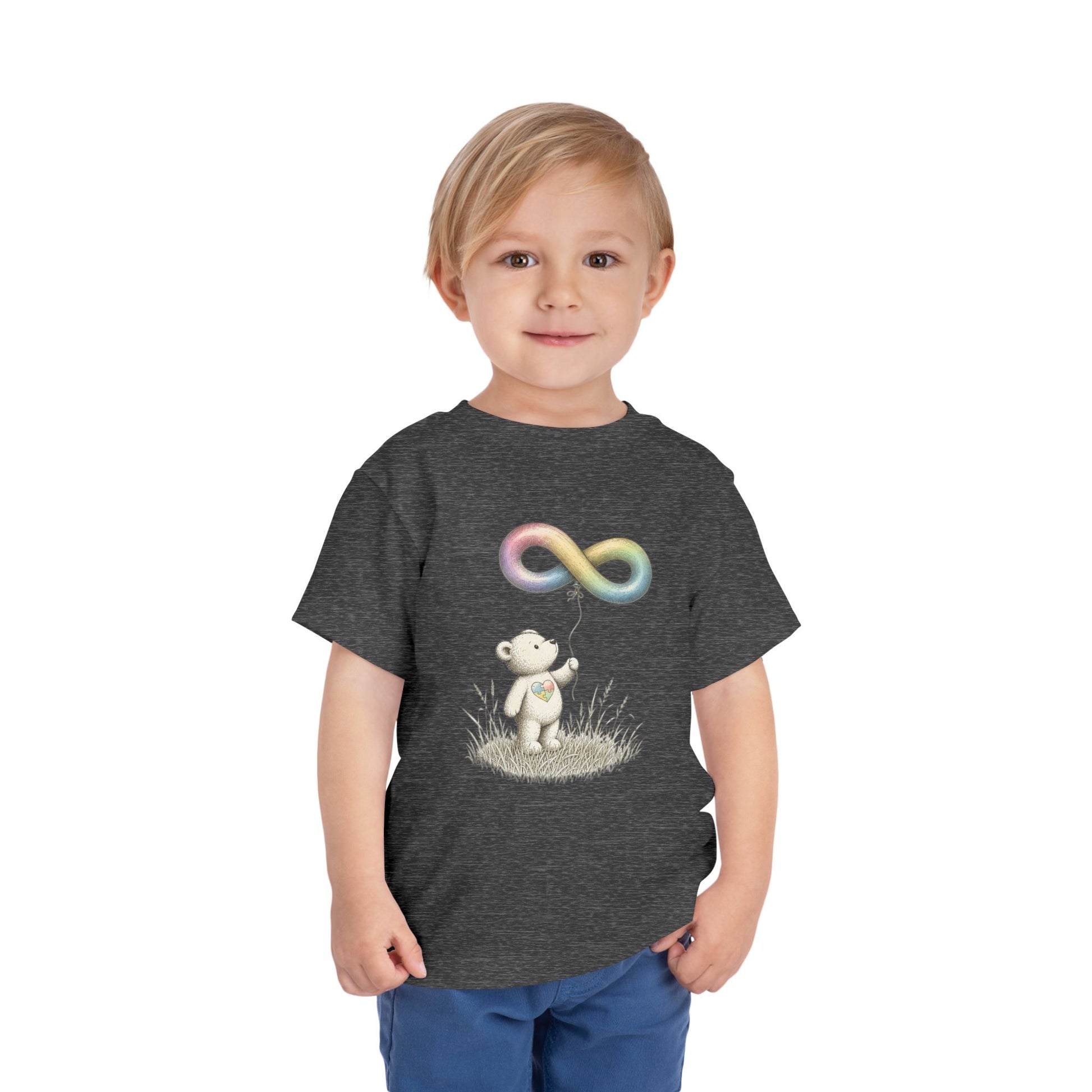 Toddler Tee — Bear Holding Rainbow Infinity Balloon Cute Kids Shirt image 17