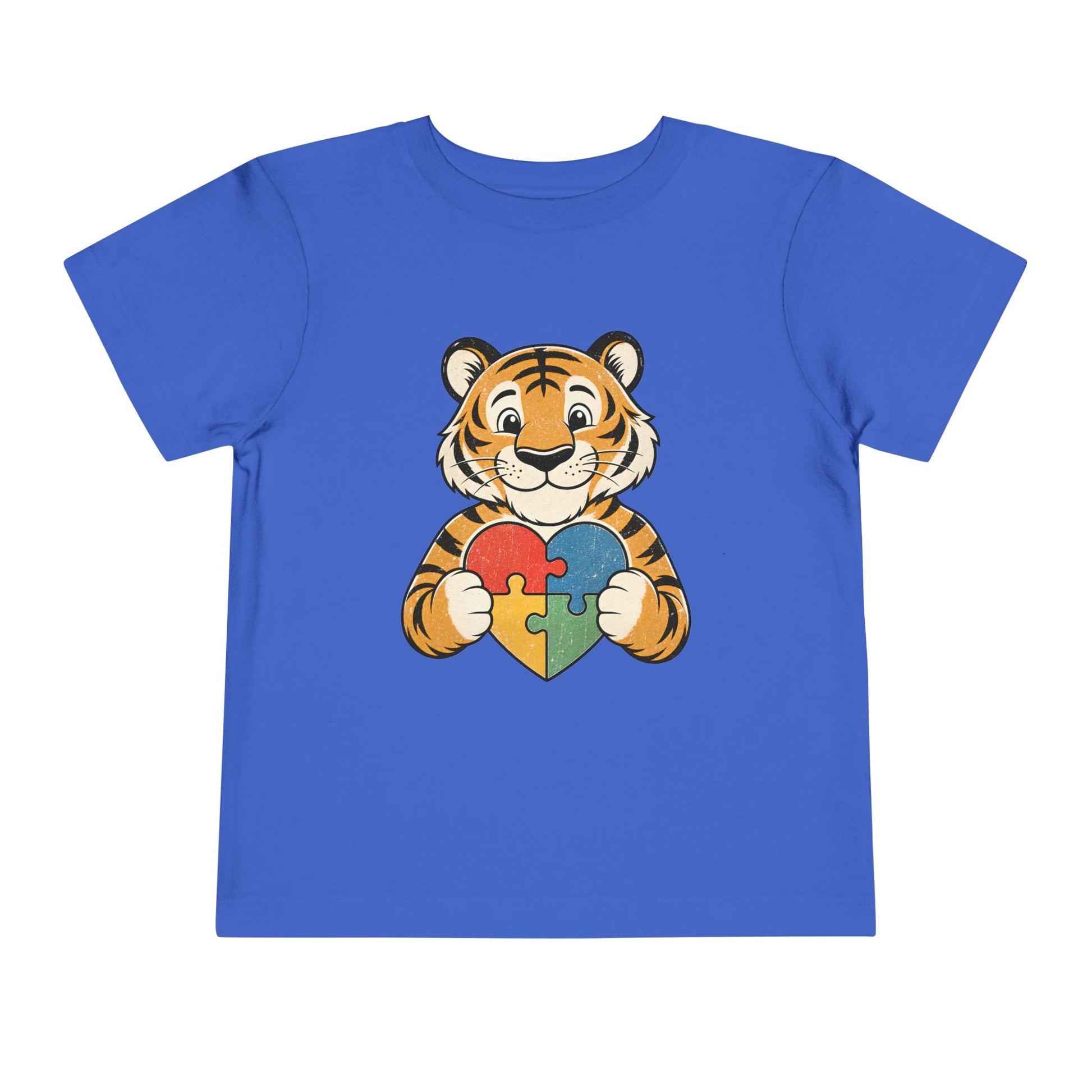 Toddler Tee — Cute Tiger Holding Autism Puzzle Heart - True Royal, 5T image