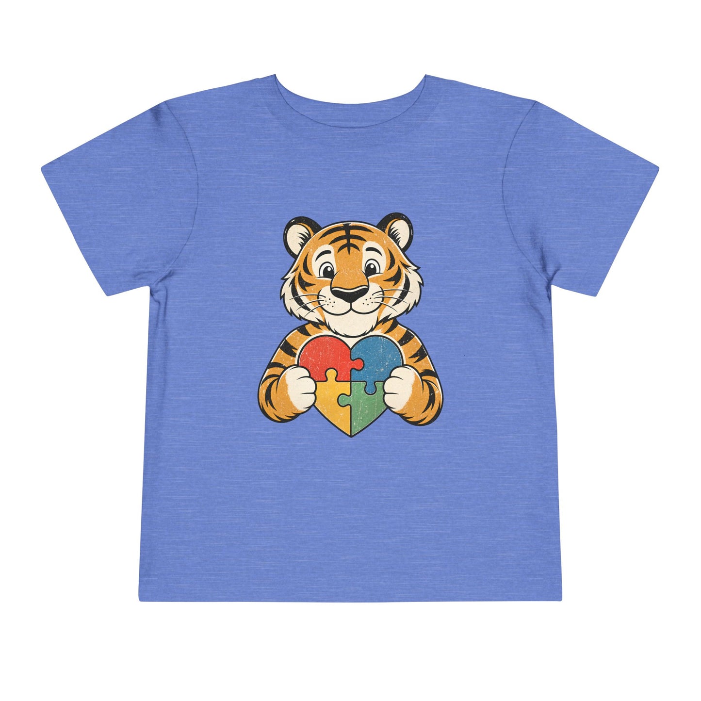 Toddler Tee — Cute Tiger Holding Autism Puzzle Heart - Heather Columbia Blue, 3T image
