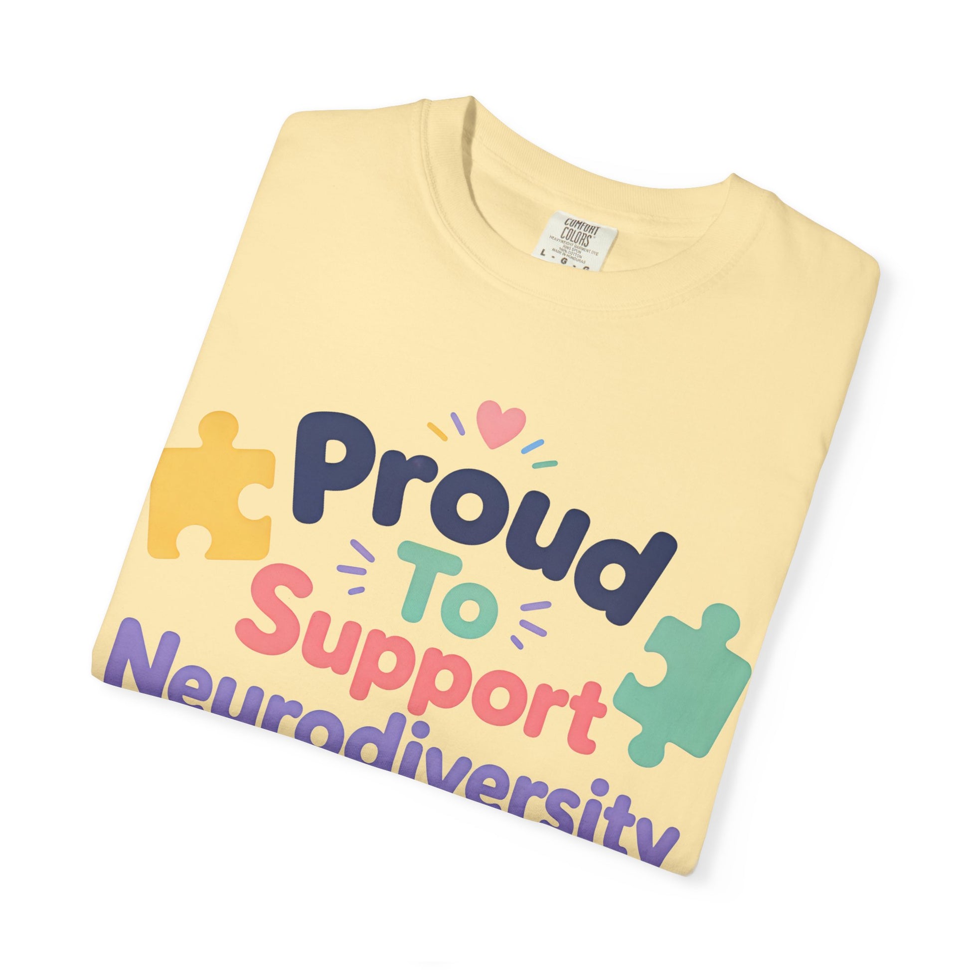 Proud to Support Neurodiversity T-Shirt — Colorful Puzzle Piece Awareness Tee image 1