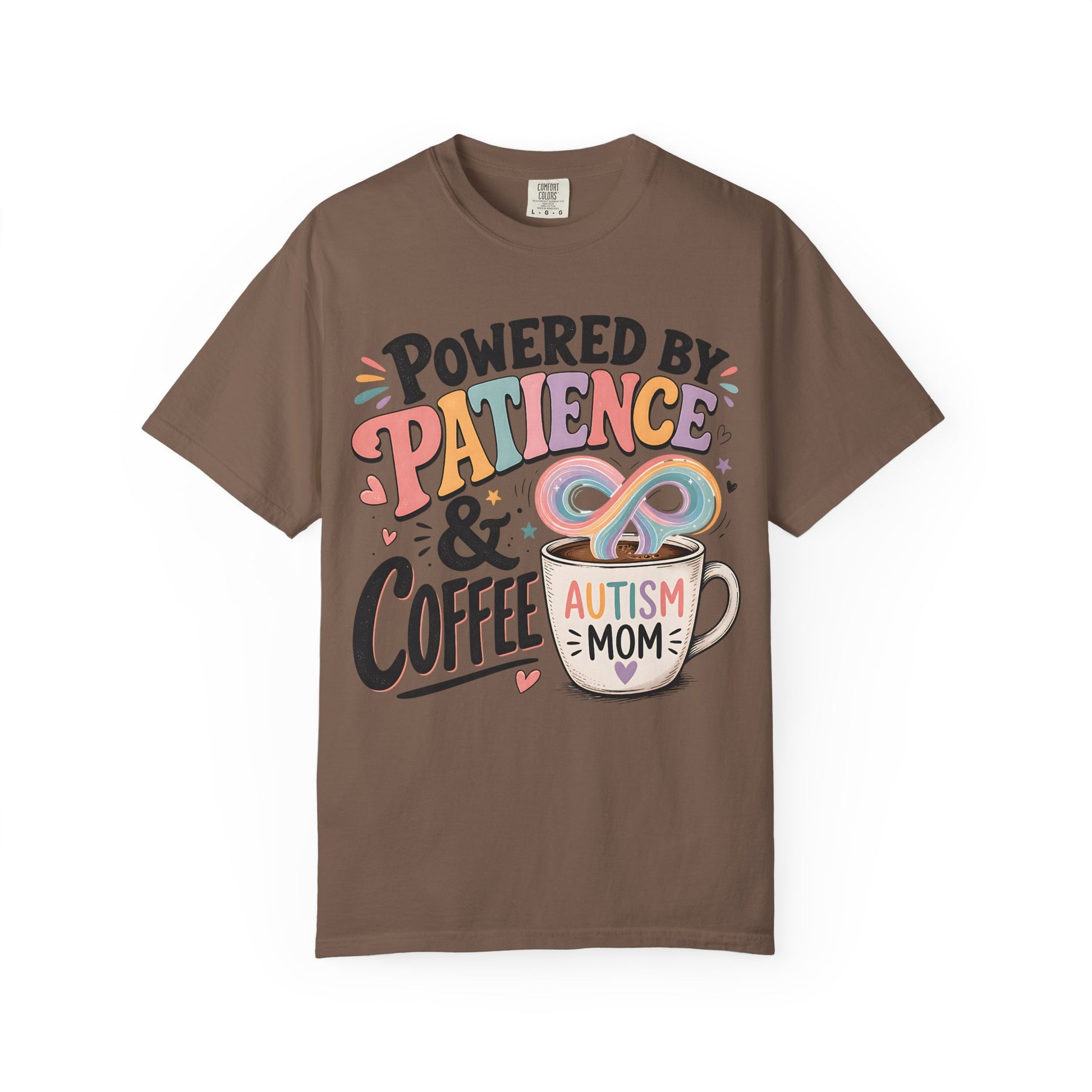 Autism Mom T-Shirt — "Powered by Patience &amp; Coffee" Graphic Tee image