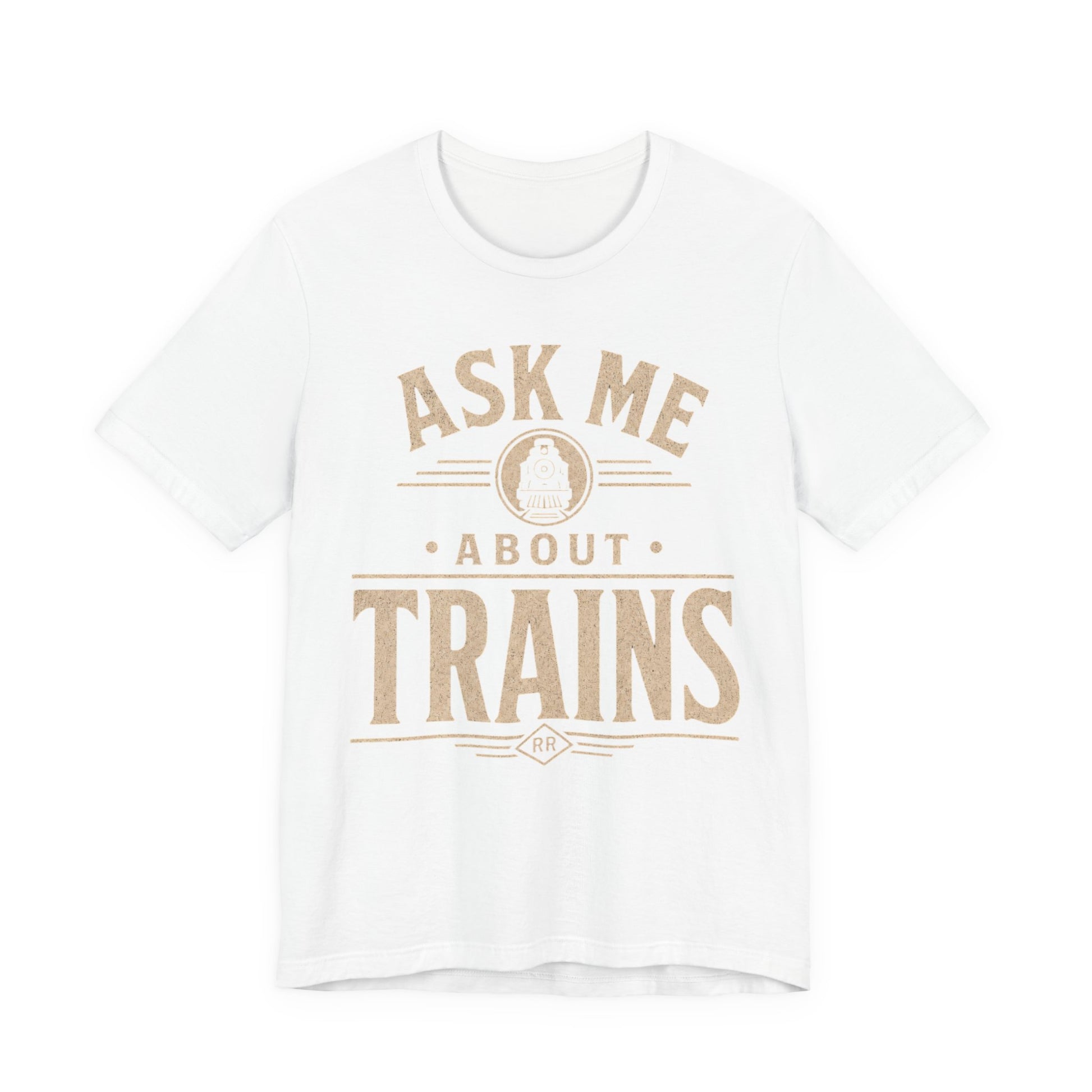 Ask Me About Trains Shirt — Vintage Railroad Tee for Train Enthusiasts image