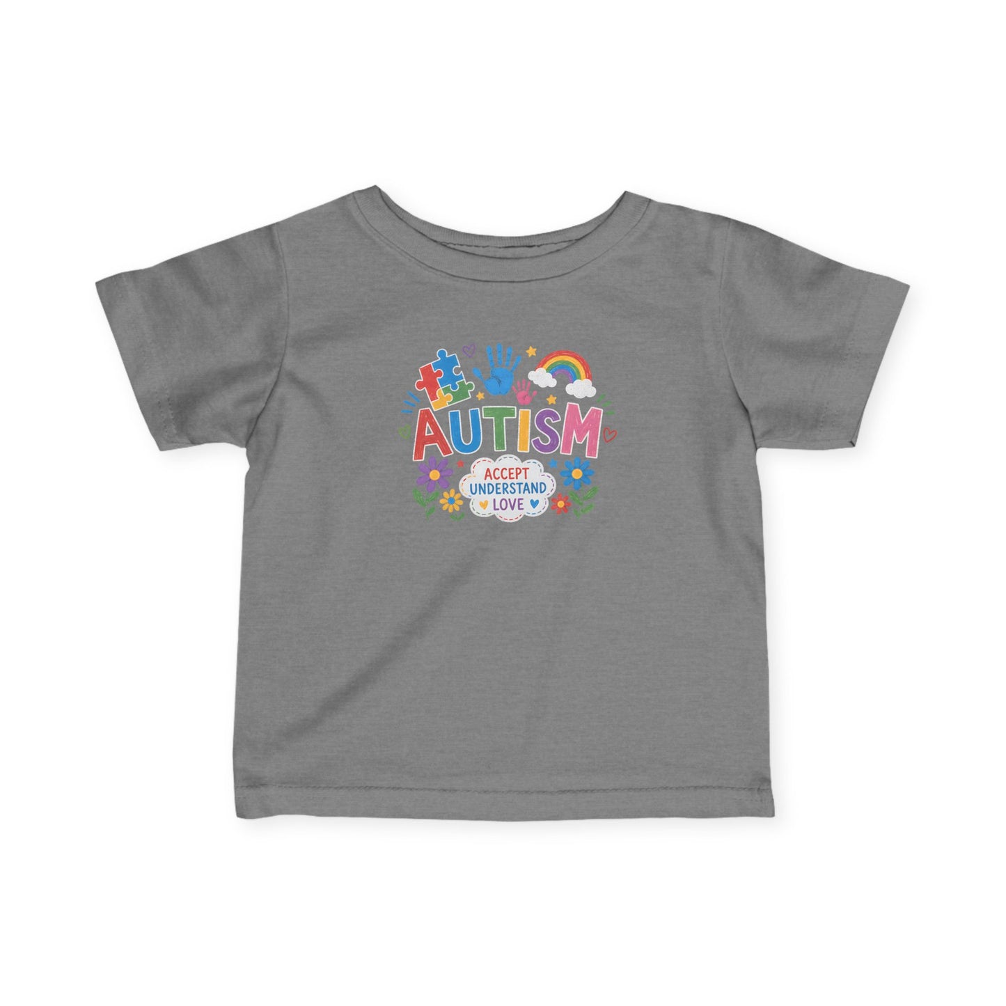 Infant Autism Support Shirt— "Autism: Accept Understand Love" Baby T-Shirt - Granite Heather, 6M image