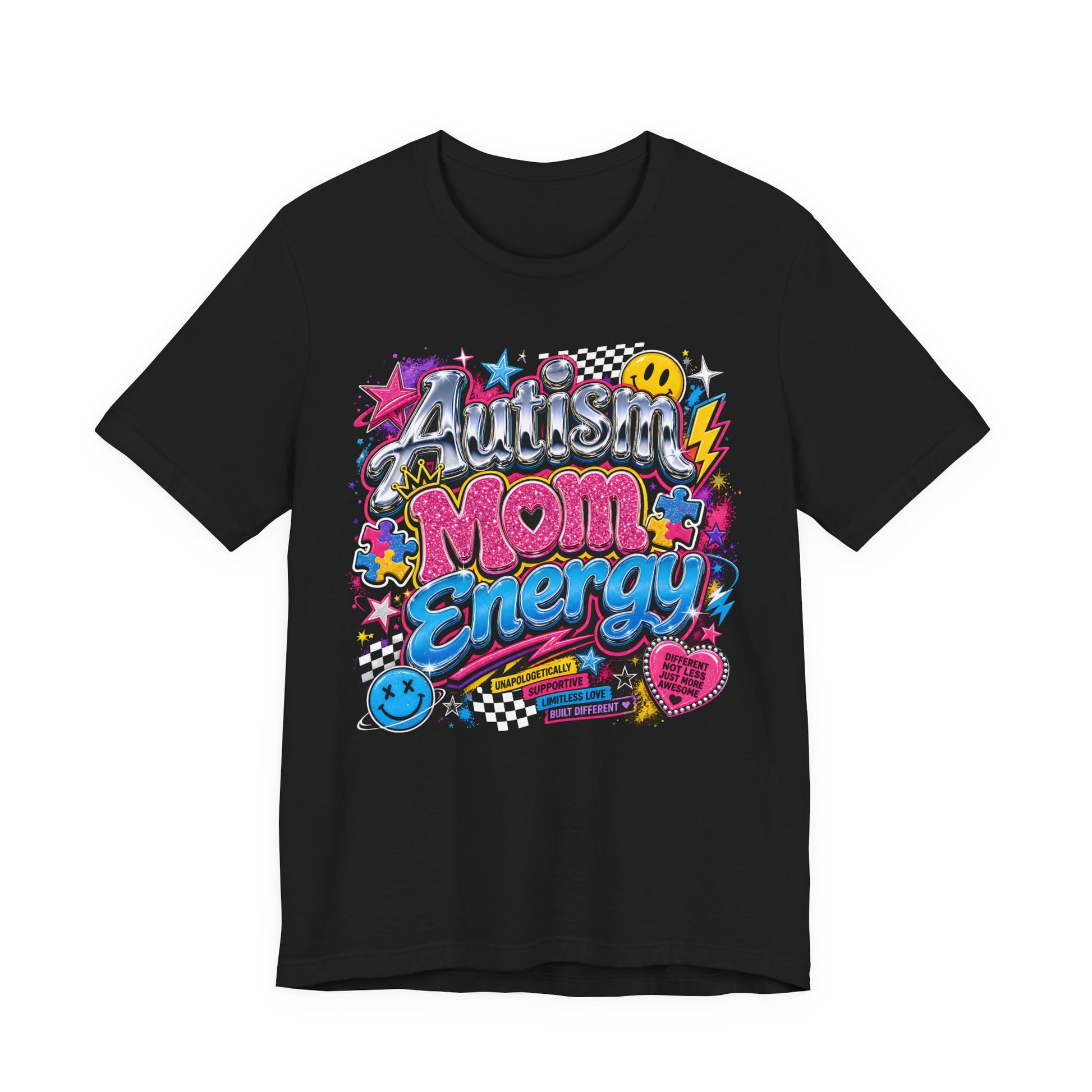 Autism Mom Energy T-Shirt — Colorful Supportive Graphic Tee for Autism Awareness image