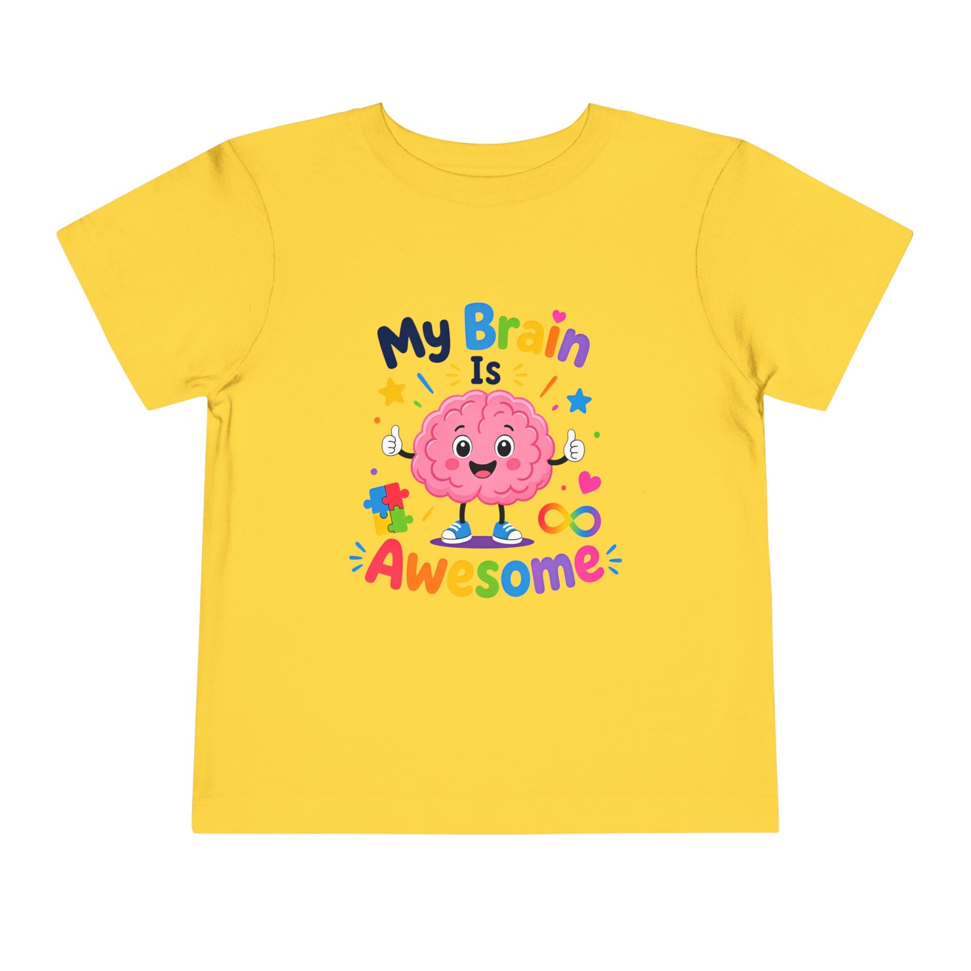 Toddler Tee — "My Brain Is Awesome" Cute Brain Graphic Kids T‑Shirt - Yellow, 5T image
