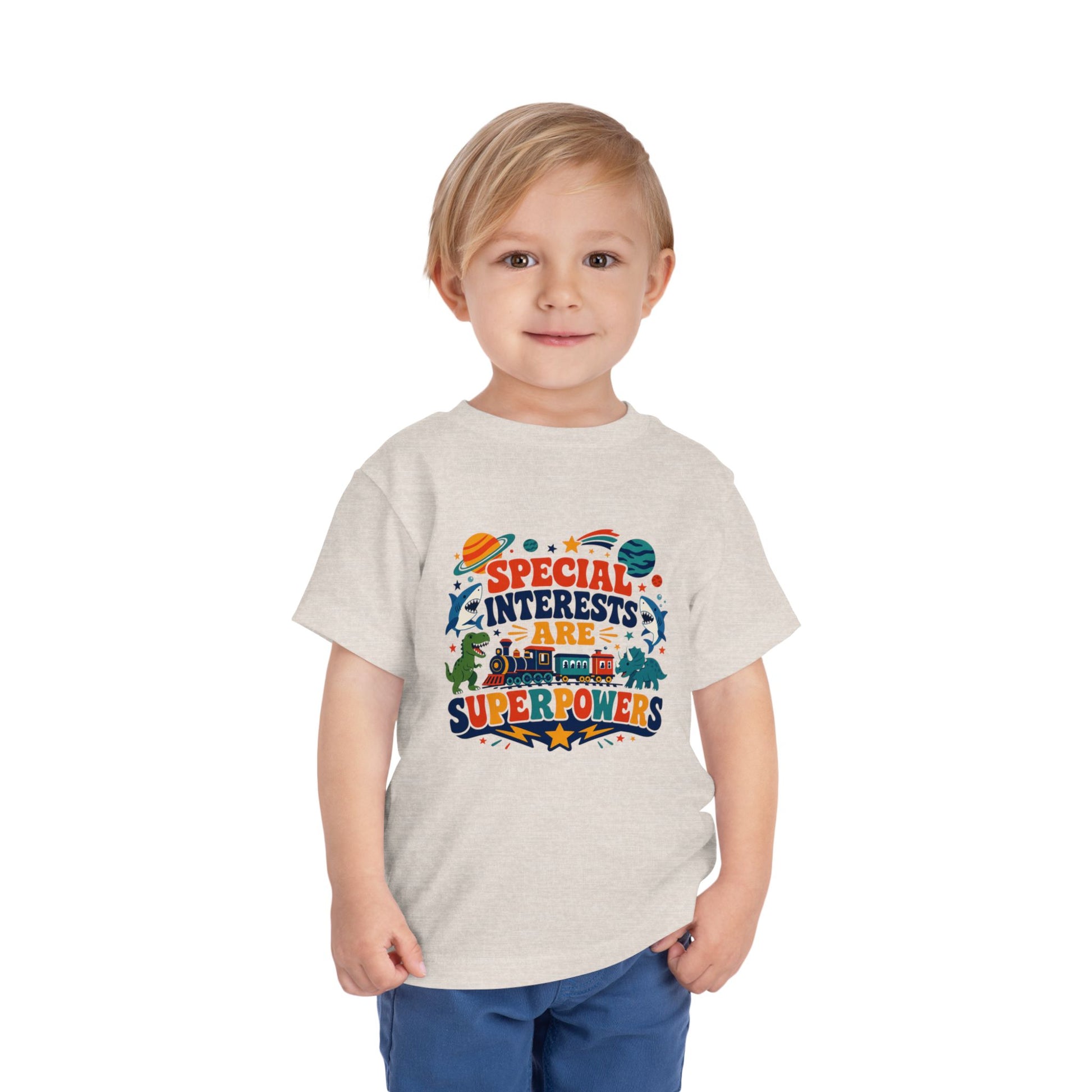 Toddler Tee — “Special Interests Are Superpowers” Colorful Space &amp; Dino Graphic image 7