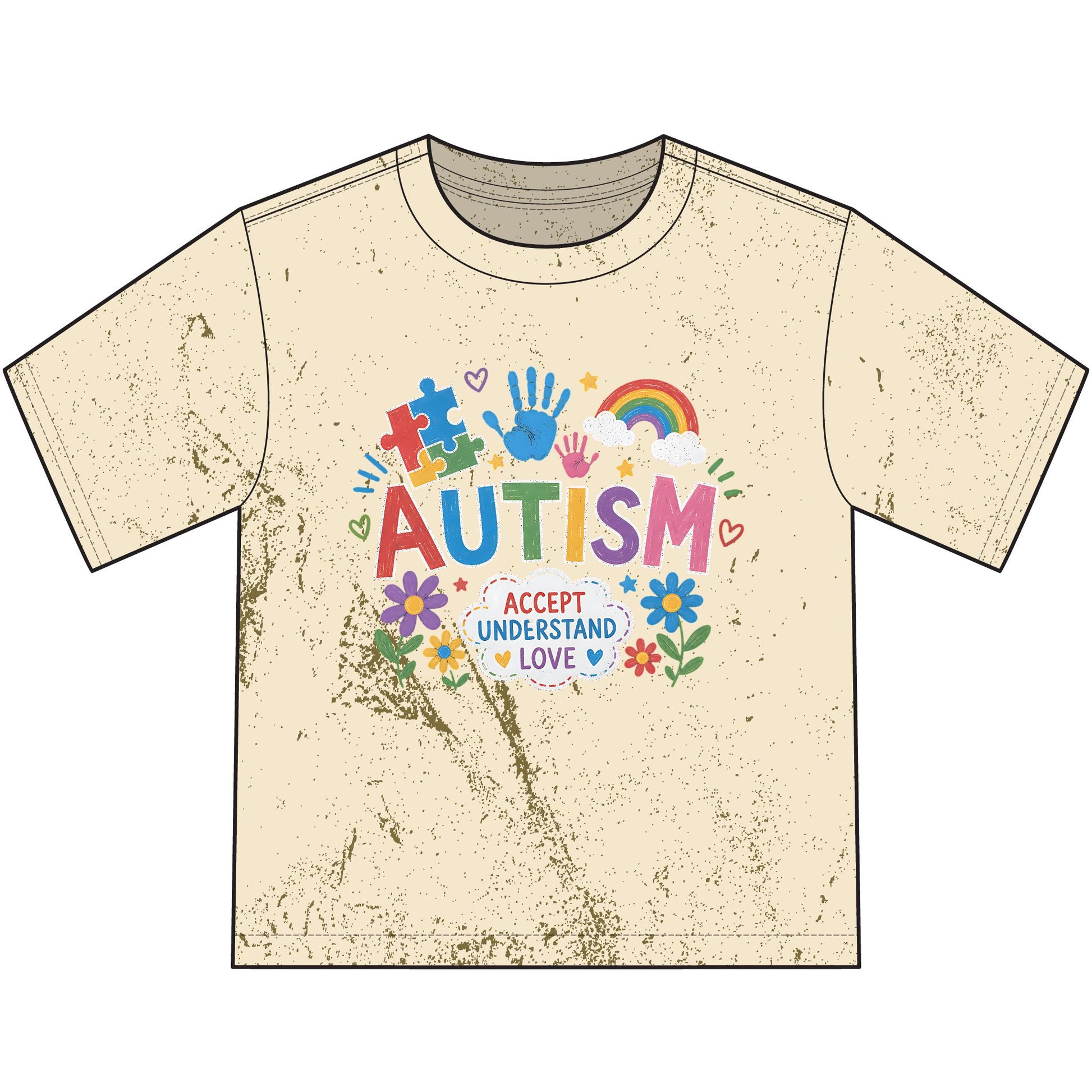 Autism Awareness Heavyweight Color Blast Youth T-Shirt — "Accept Understand Love" Colorful Puzzle &amp; Rainbow Design image