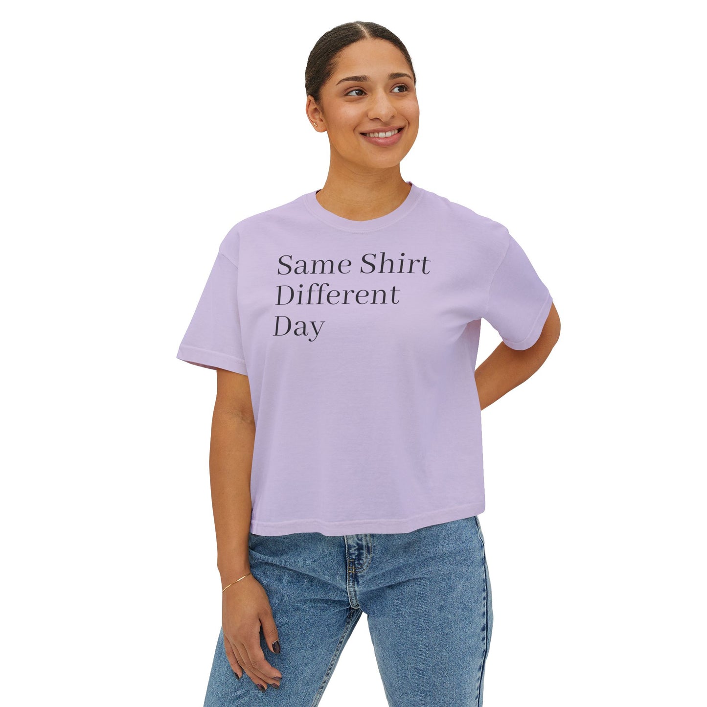 Same Shirt Different Day Boxy Tee — Womens Casual Graphic Tee image 22